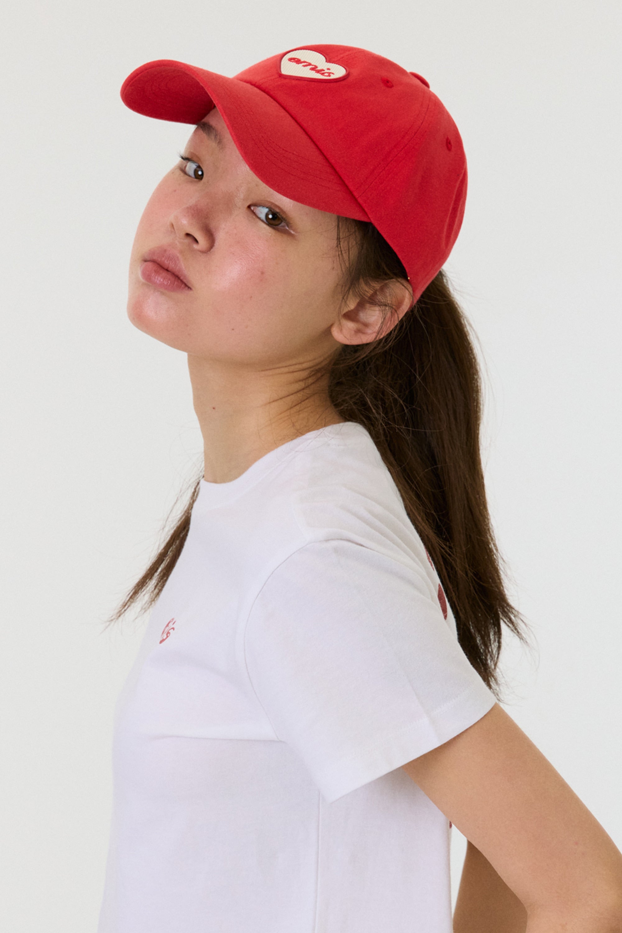 emis Heart Rubber Patch Ball Cap Red 韩国 emis 棒球帽  橡胶桃心章 红色