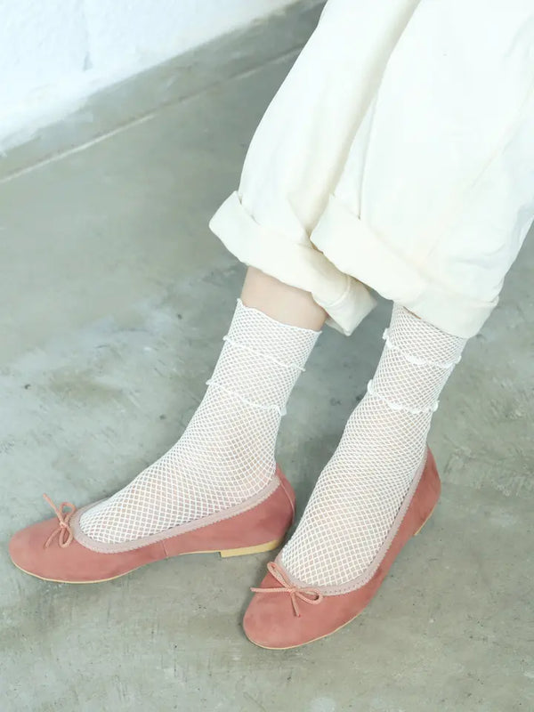 日本靴下屋Tabio 白色网纱圆润短袜