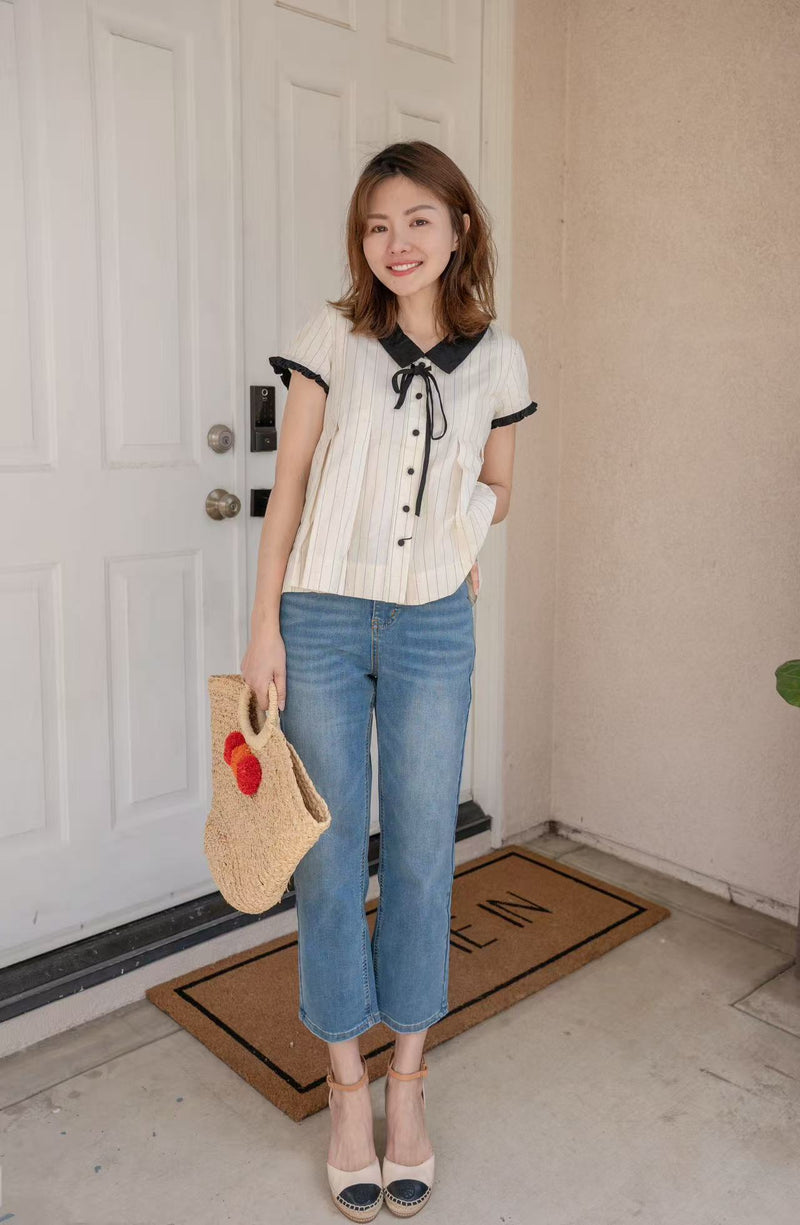 【Riko's collection】日系可爱V领蝴蝶结上衣  （梨子166/100斤穿S）S/M2个尺码可选