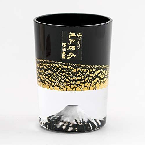 日本 江户硝子 金箔富士 创意富士山冷酒杯 木盒装 TG20-016-1 GK  黑色