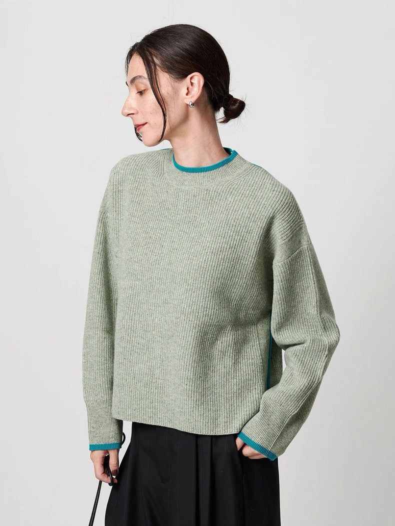 日本 beauty&youth纯羊毛撞色边针织衫 均码