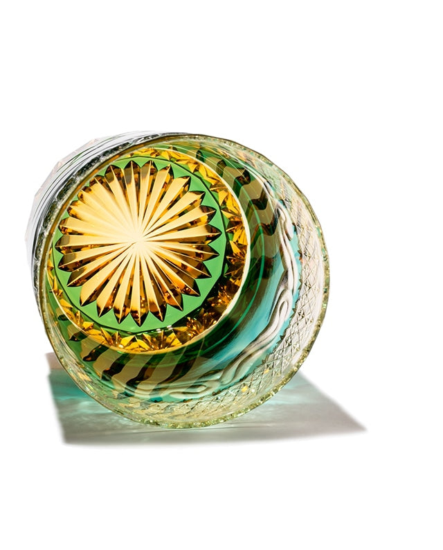 日本Yamada山田硝子 江户切子  山下白雨系列 威士忌杯 琥珀绿 YG0003 约260ml