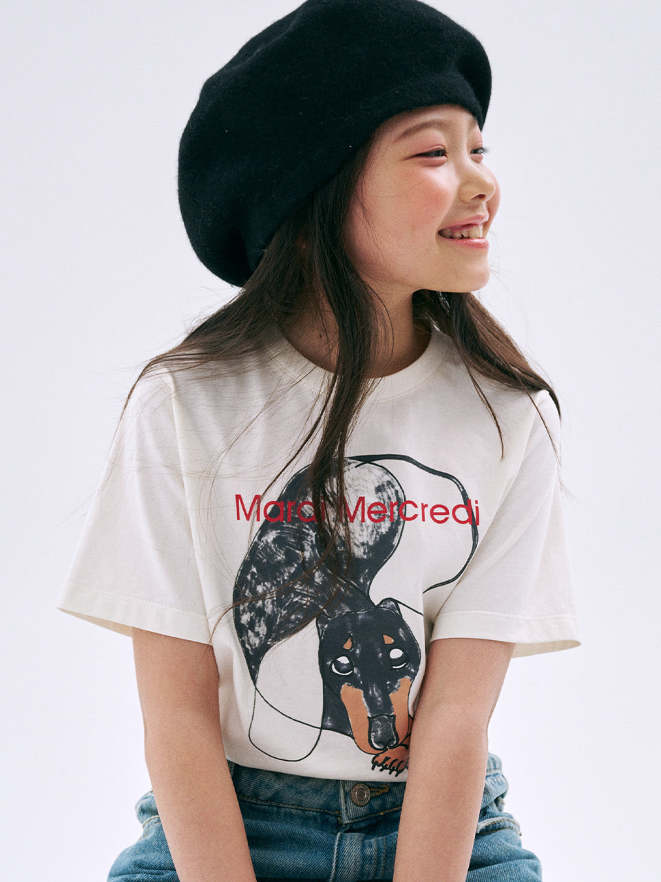Mardi Mercredi Kids Tshirt Drawing Ddanji Rest Cream 韩国 儿童纯棉T恤 画作休息小狗 奶油色