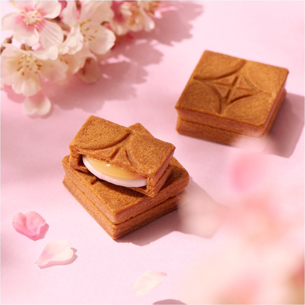 日本press butter sand 奶油夹心饼干 粉色樱花季限定 樱花黄油三明治饼干 5枚入（赏味期限：03/20/26y）