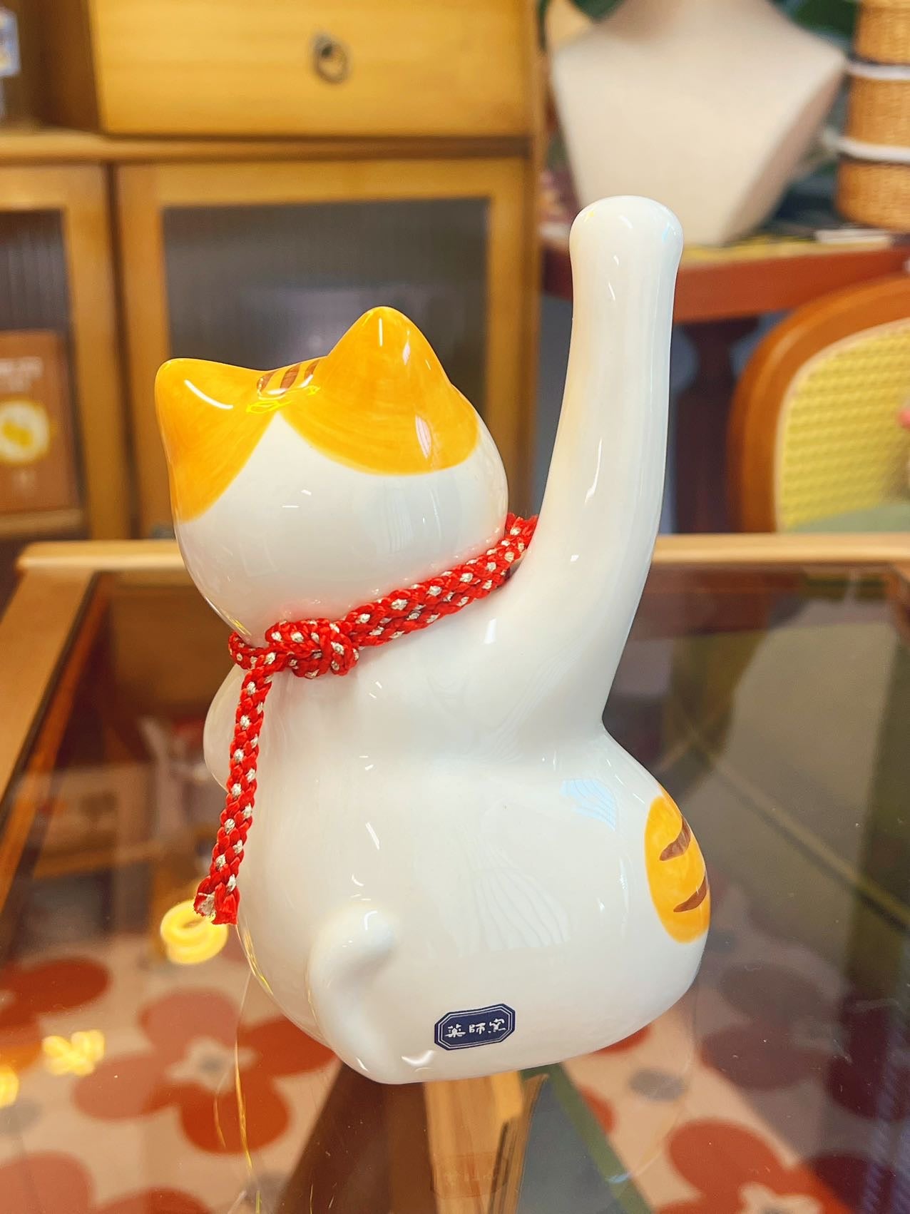 日本 薬師窯 招财猫 彩绘必胜 金运招财猫 大号  H14.5×W12×D12cm
