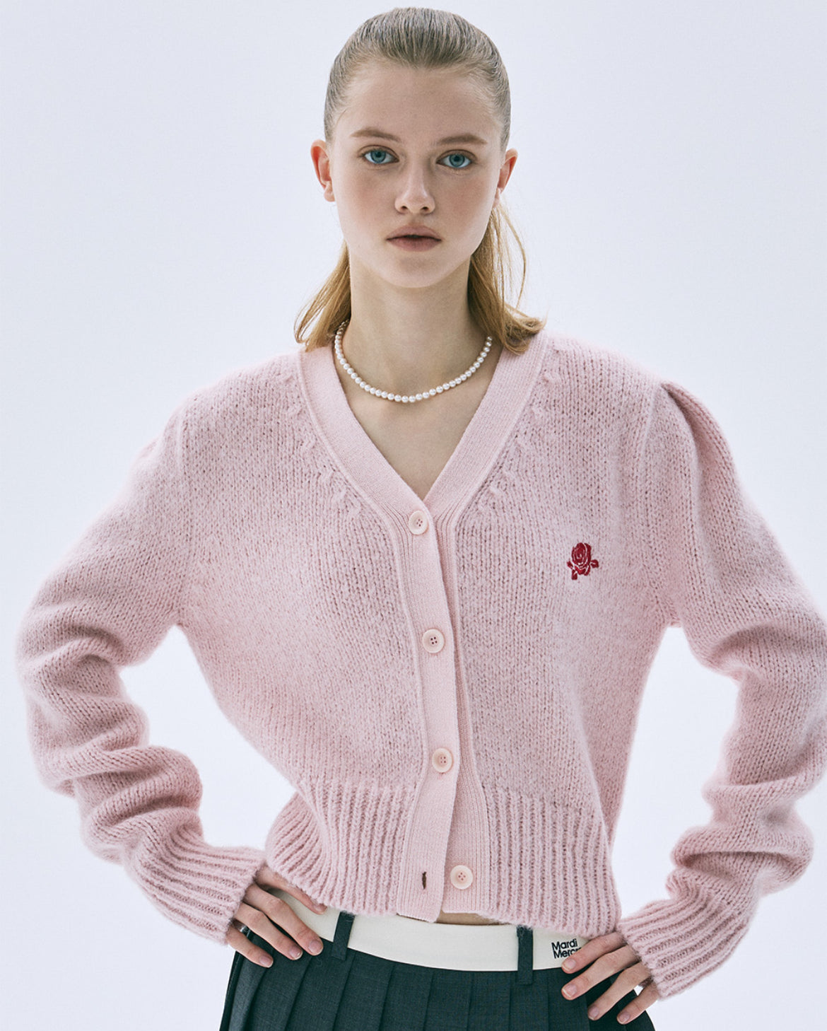 韩国 Mardi Mercredi 小雏菊 排扣毛衣开衫 FOLIE A DEUX系列 粉色毛衣开衫 均码