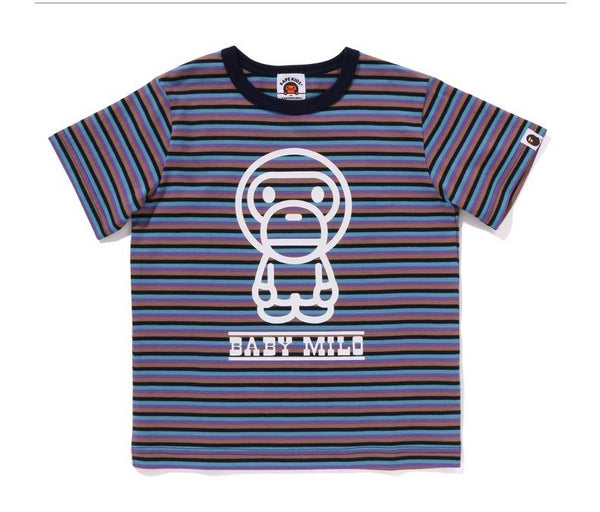 BAPE BABY MILO 儿童款 T恤 深蓝色条纹T恤