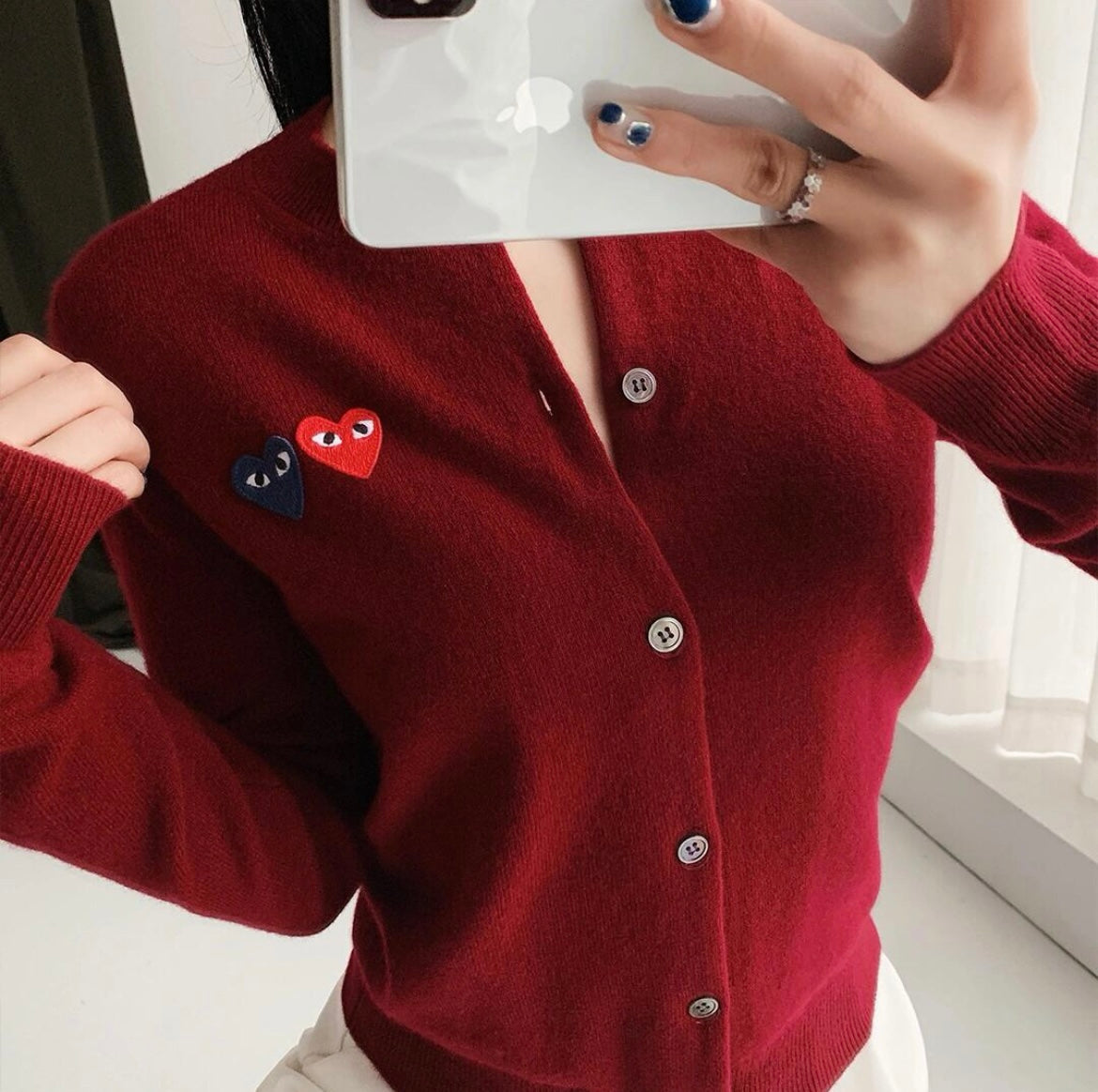 COMME des GARÇONS 川久保玲  开衫  【酒红色 双心❤️】