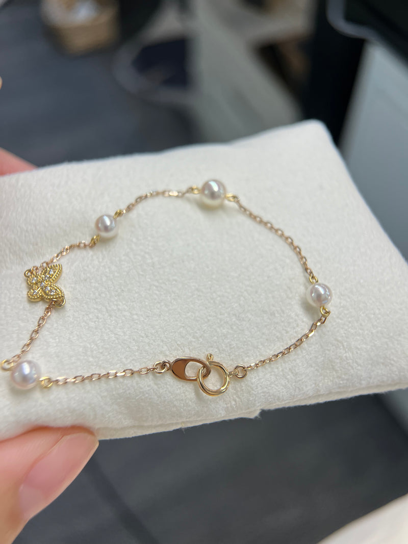 【MIKIMOTO 御木本珍珠】满钻小蝴蝶手链长度约 17cm，不可调，链子为玫瑰金色