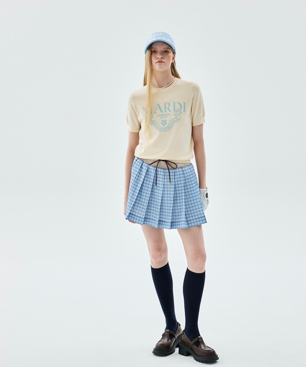 Mardi Mercredi Actif Classic Knit Top Cream Sky Blue One Size 韩国Actif系列 经典logo针织短袖 奶油蓝 均码