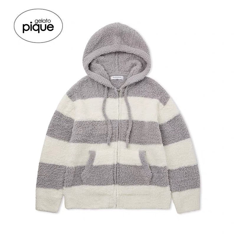 gelato pique 【山田凉介同款】25秋冬新品毛绒套装 男女同款 灰白条