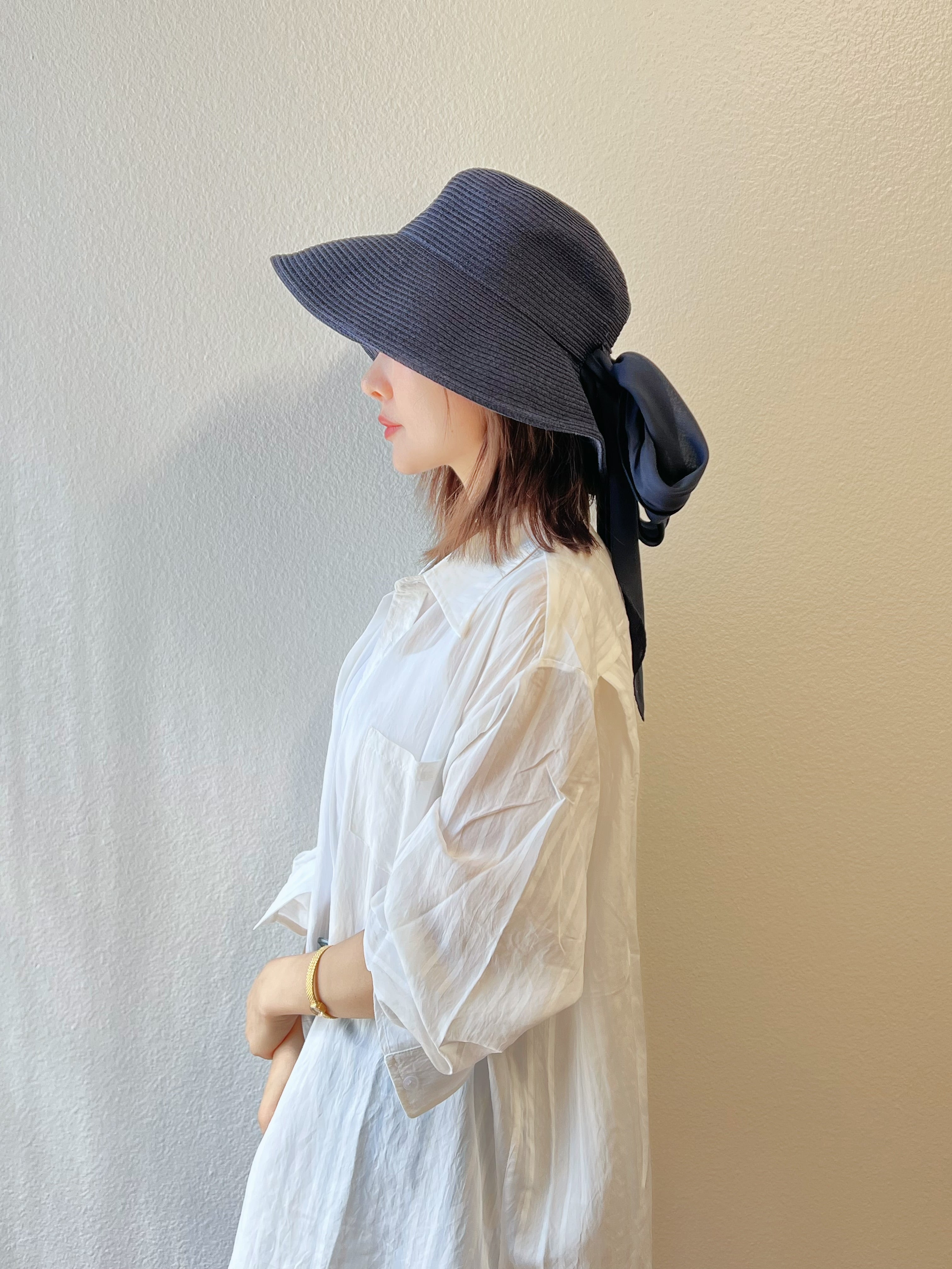 日本Override Chapeau d ‘   可折叠防晒帽 夏日草帽 圆顶渔夫帽  头围可调节  帽高12cm 帽檐11cm