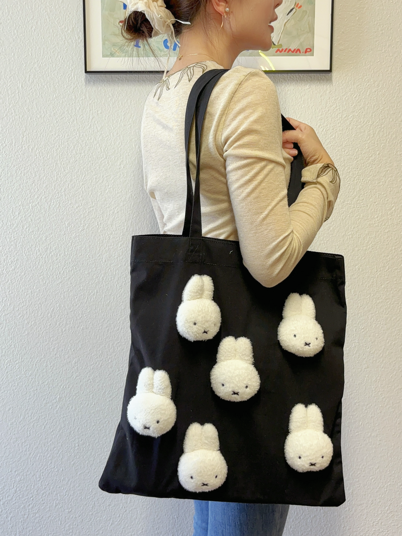 日本 联名 米菲 miffy 毛绒帆布单肩包 黑/白 两色入