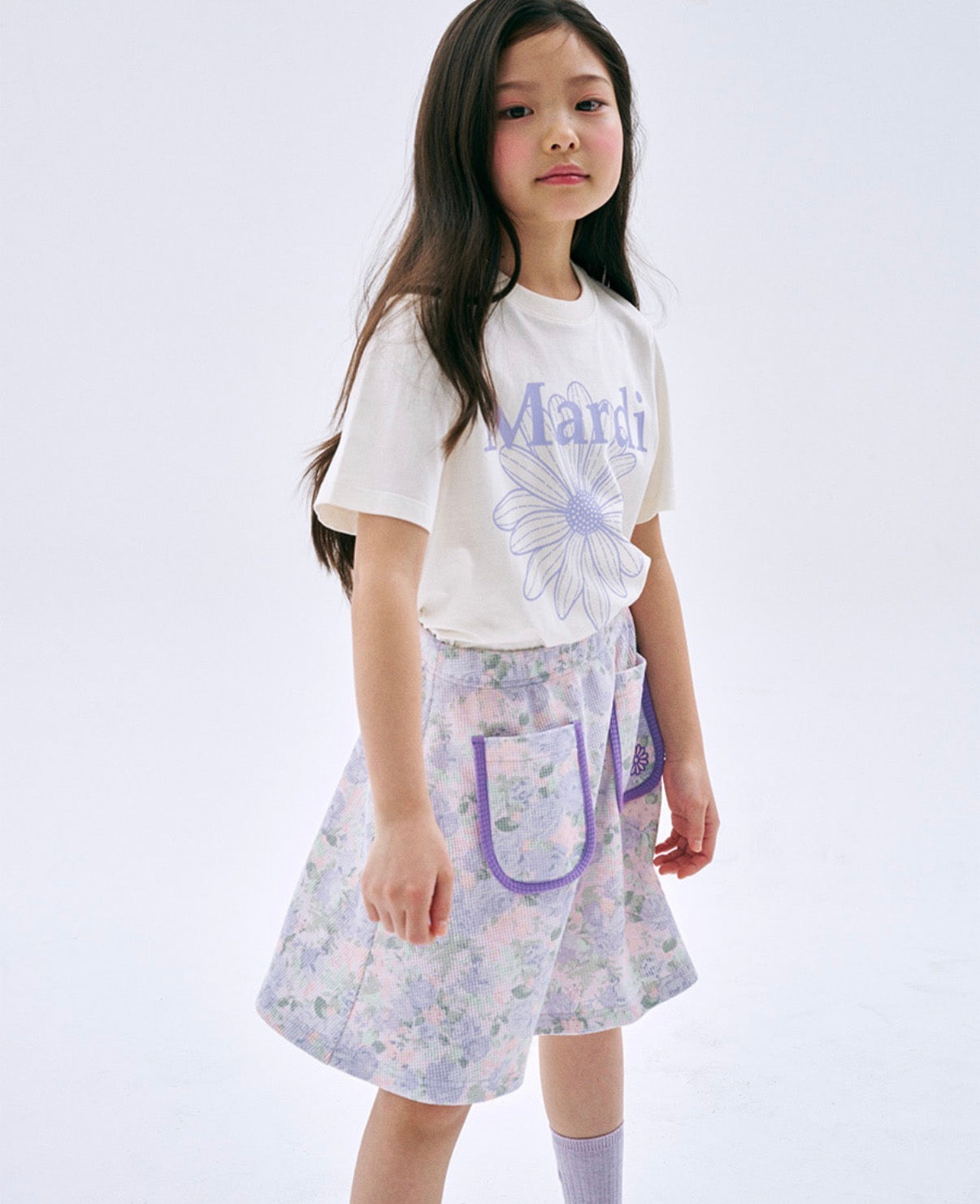 Mardi Mercredi Kids Tshirt FlowerMardi Cream purple 韩国 儿童纯棉T恤 雏菊印花T恤 奶油紫