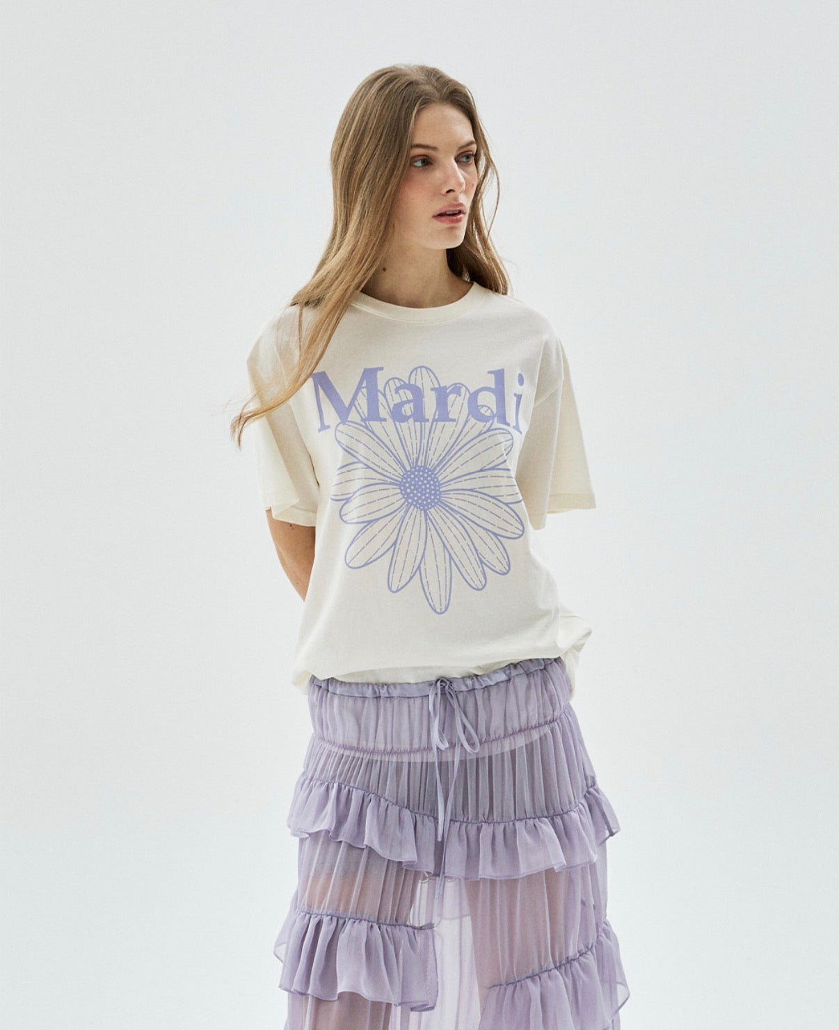 Mardi Mercredi FlowerMardi Tshirt Cream Light Purple One Size 韩国 纯棉雏菊印花宽松T恤 奶油紫 均码