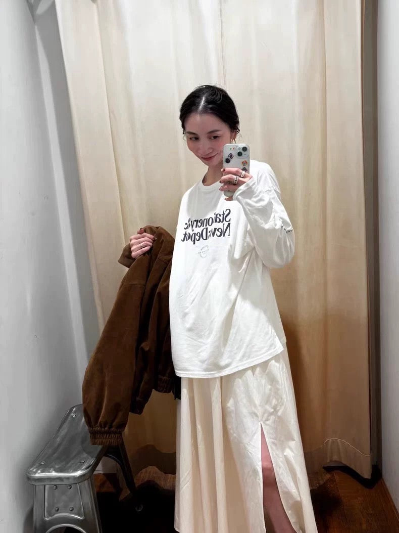 日本 Ungrid彩色徽标圆领字母 长袖T恤  均码