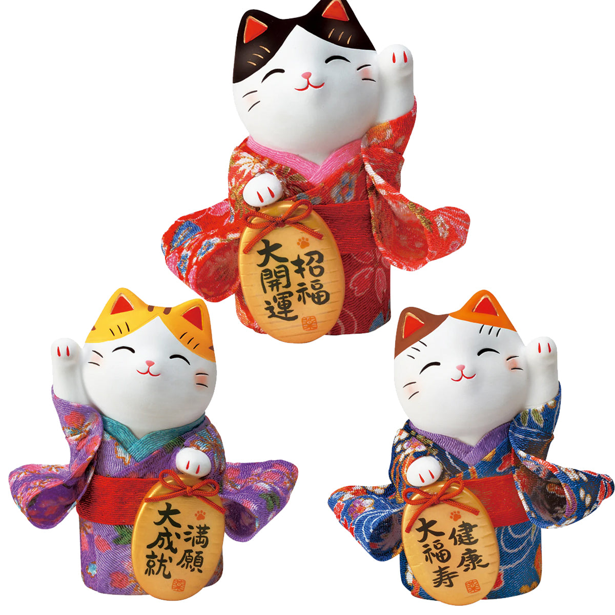 日本 薬師窯 江户錦彩ちりめん招财猫 三款可选