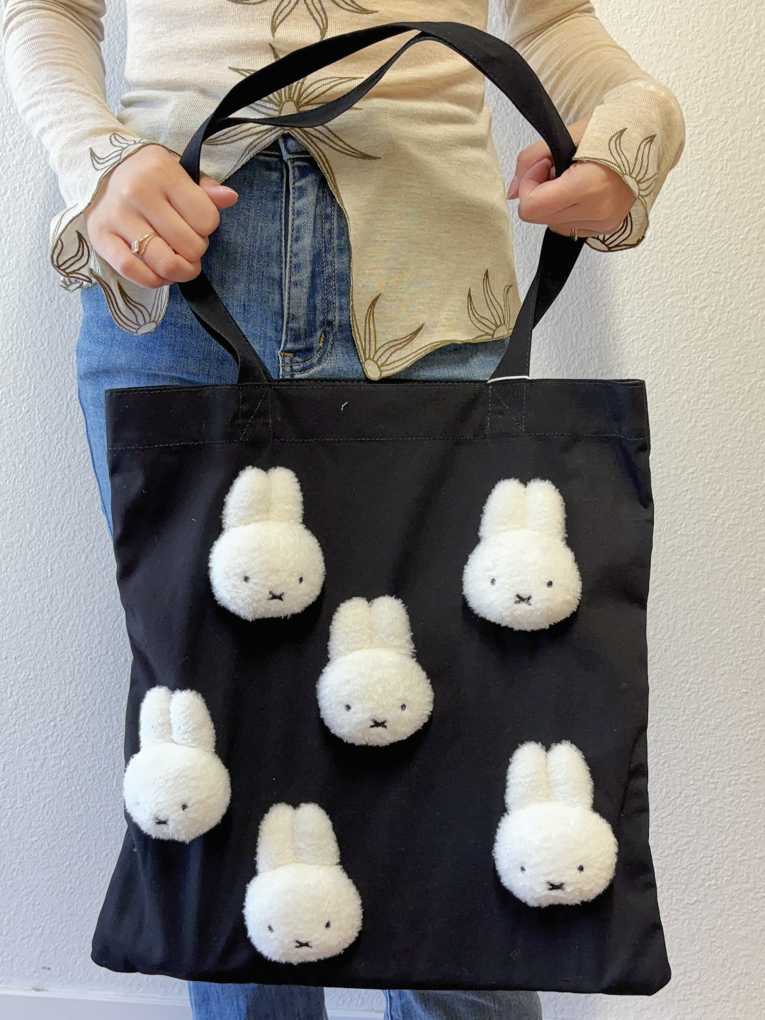 日本 联名 米菲 miffy 毛绒帆布单肩包 黑/白 两色入