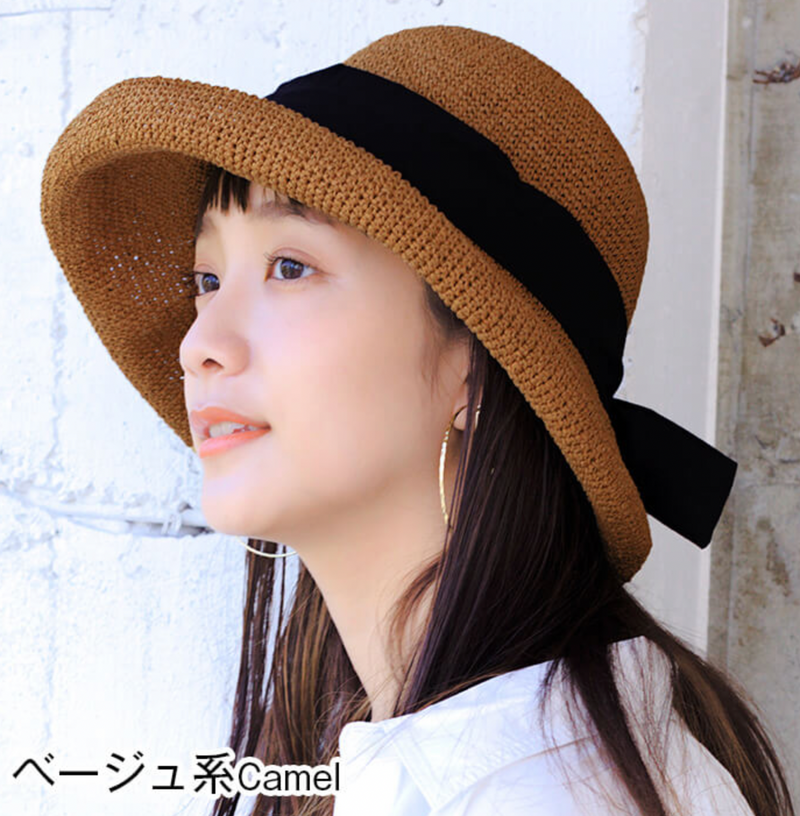 日本Ribbon sailor hat 可折叠编制帽 防晒帽 头围58cm 深12cm 帽檐11cm