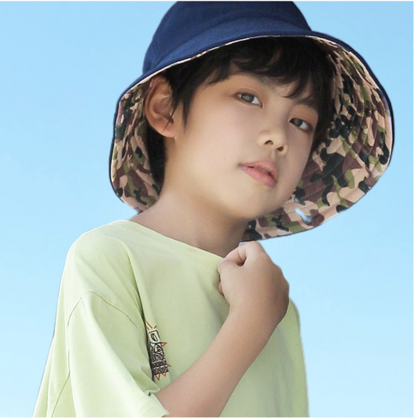 日本 NEEDS UV CUT 儿童款 双面可戴可折叠儿童防晒渔夫帽 （藏青X迷彩）
