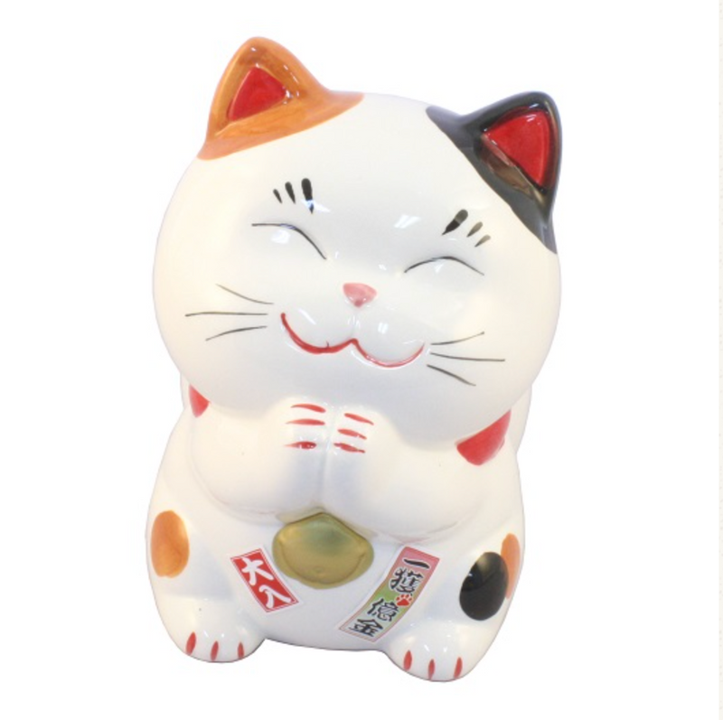 日本 薬師窯 貯金箱 幸せ招き猫 储钱罐 招财猫摆件 大号 H16.5×W11×D15cm SN-042