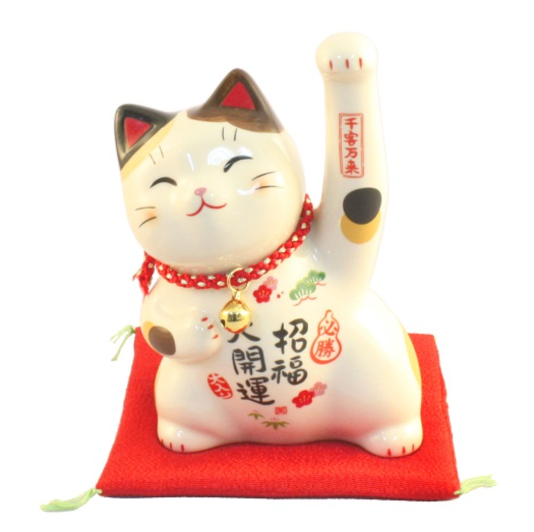 日本 薬師窯 招财猫 彩绘必胜 金运招财猫 大号  H14.5×W12×D12cm