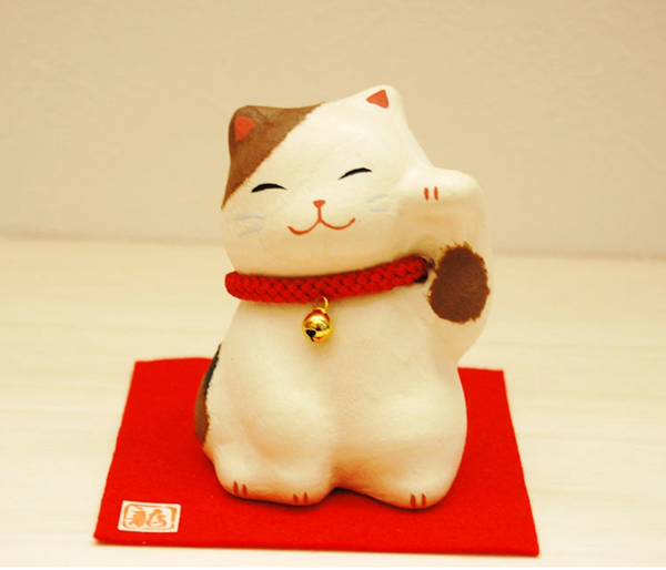 日本 薬師窯 和纸材质 招财猫摆件 三毛  H9cm×W9cm×D9cm 6-434A