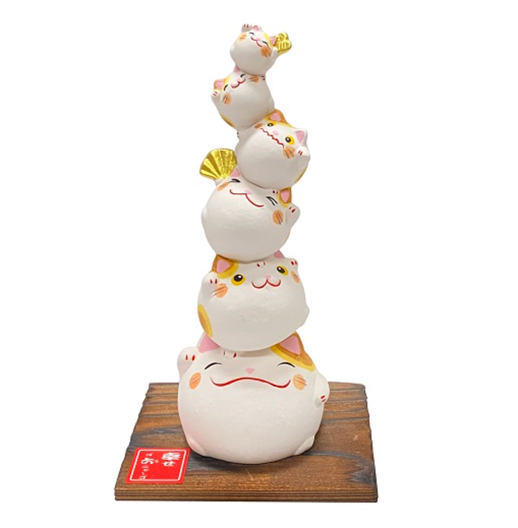 日本 薬師窯 招财猫摆件 好运叠叠乐  H17.5cm×W10cm×D8cm S19-284A