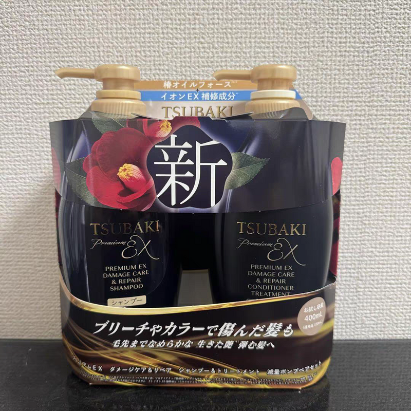 日本资生堂TSUBAKI丝蓓绮洗护套装最新款 黑椿400ml+400ml适合烫染过度损伤的发质