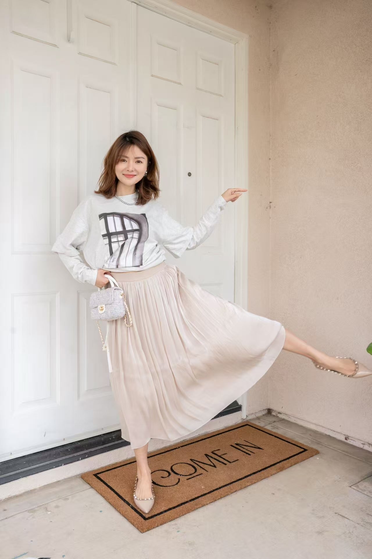 【Riko's collection】法式风格 美丝光感松紧腰 半身裙