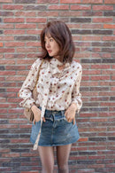 【Riko's collection】设计感领口飘带 红宝石印花衬衫