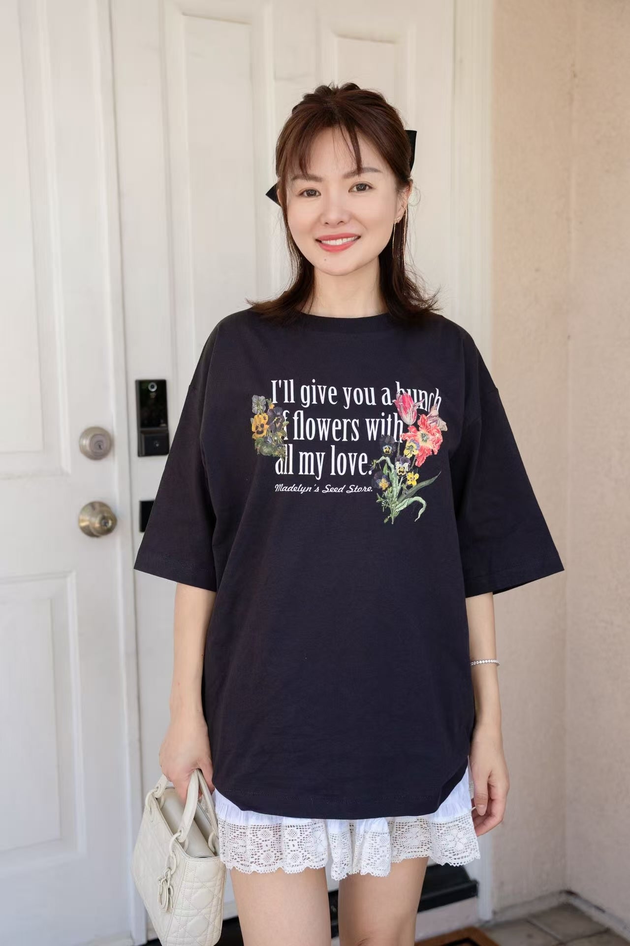 日本magby c 夏季新品 花束字母 个性 T恤 短袖 黑白两色入