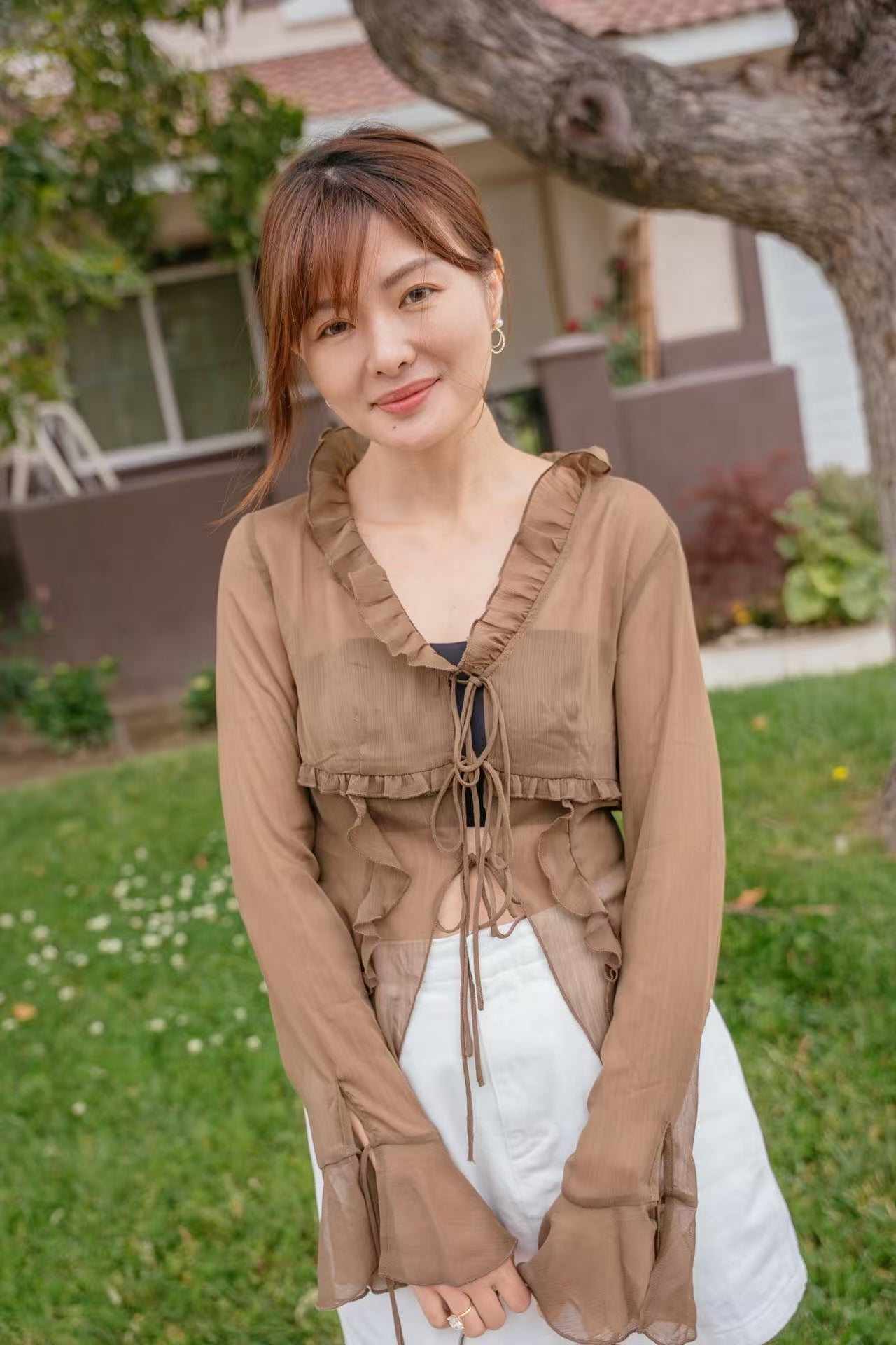 【Riko's collection】木耳边微透系喇叭袖雪纺衫