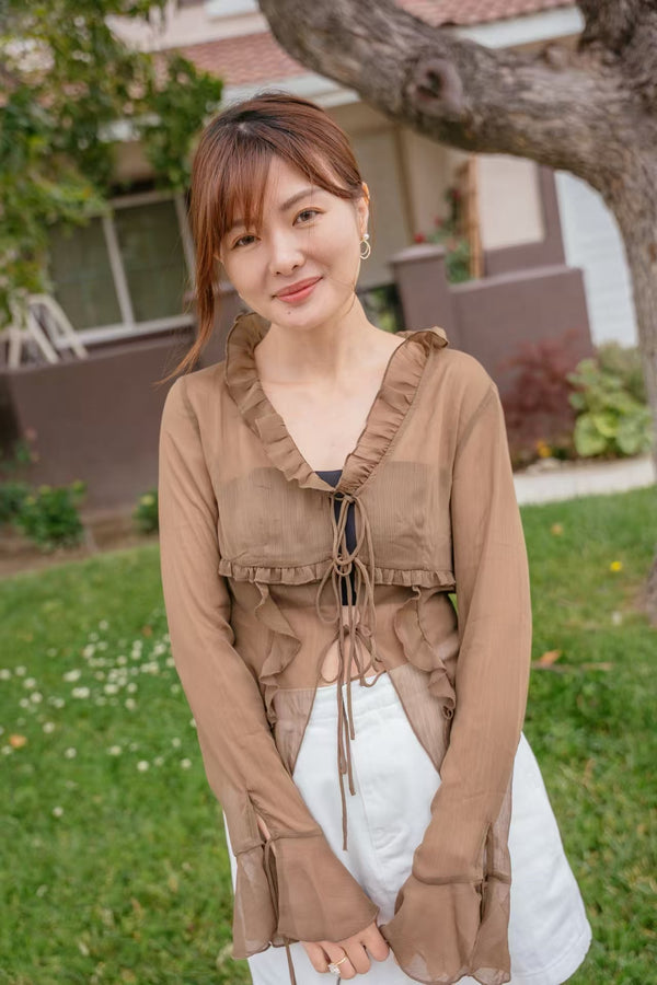 【Riko's collection】木耳边微透系喇叭袖雪纺衫