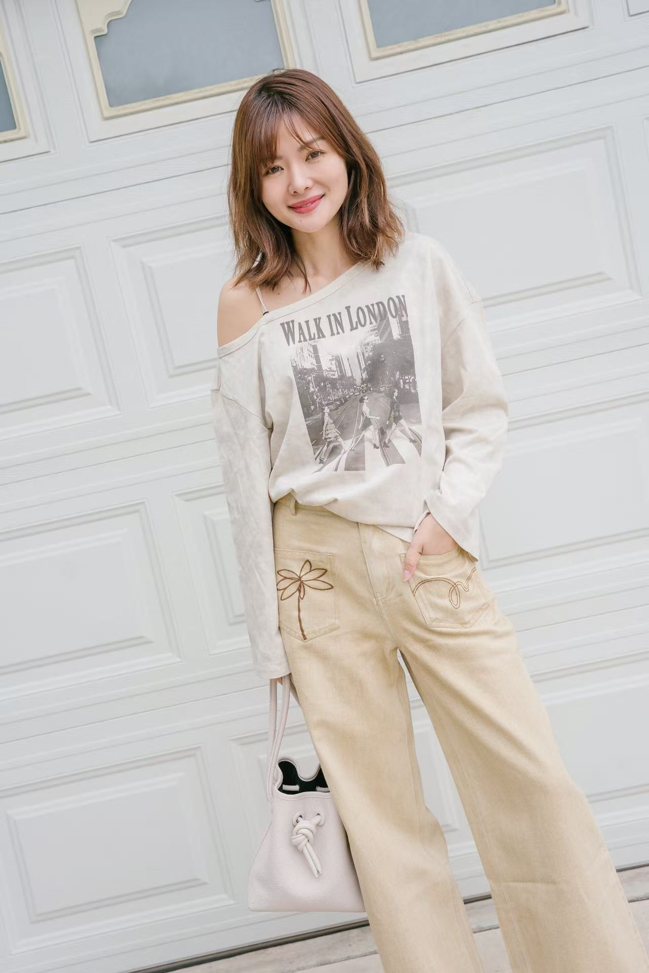 【Riko's collection】斜肩印花露肩吊带长袖