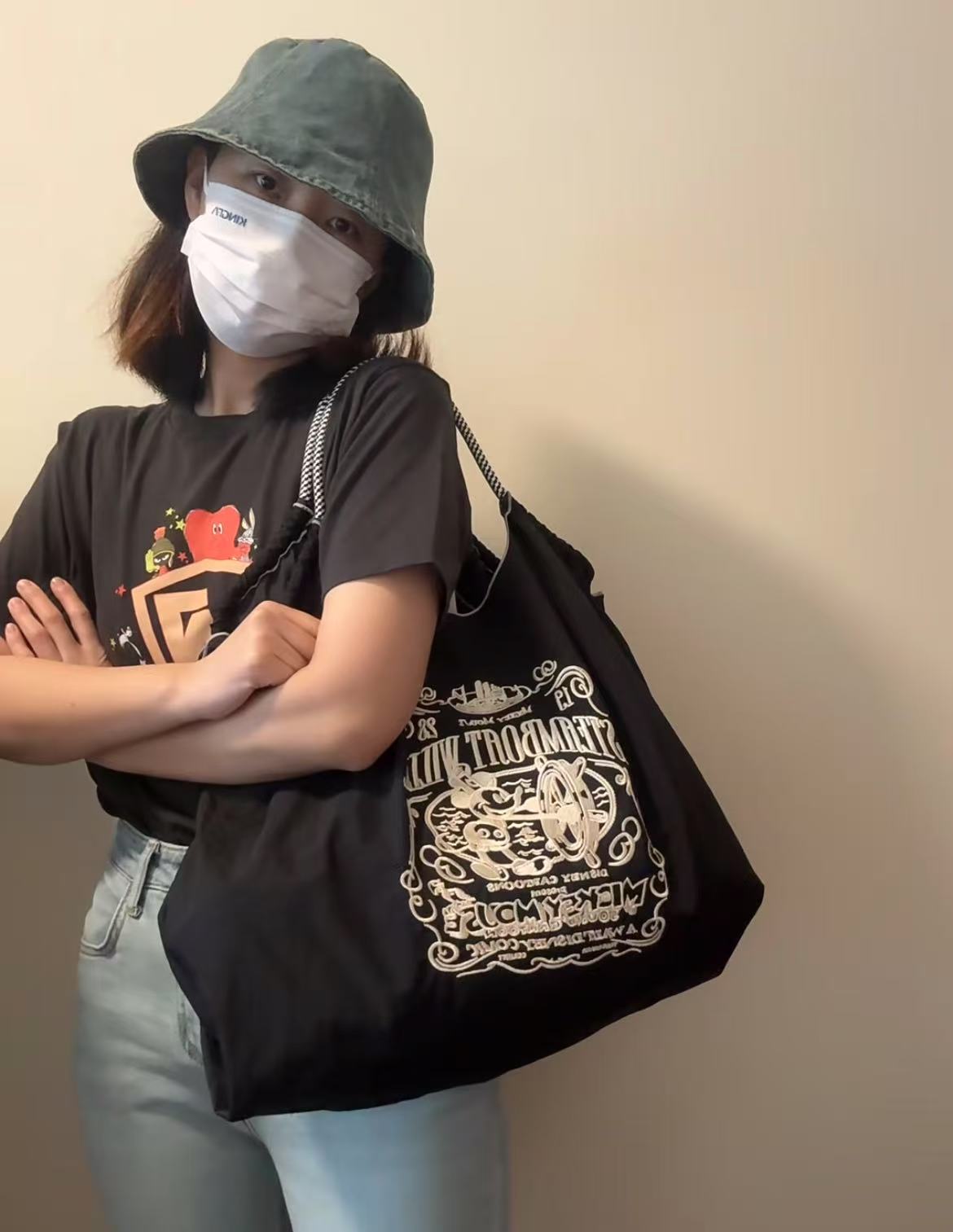 日本 ball&chain 购物袋 黑金米奇图案 L码