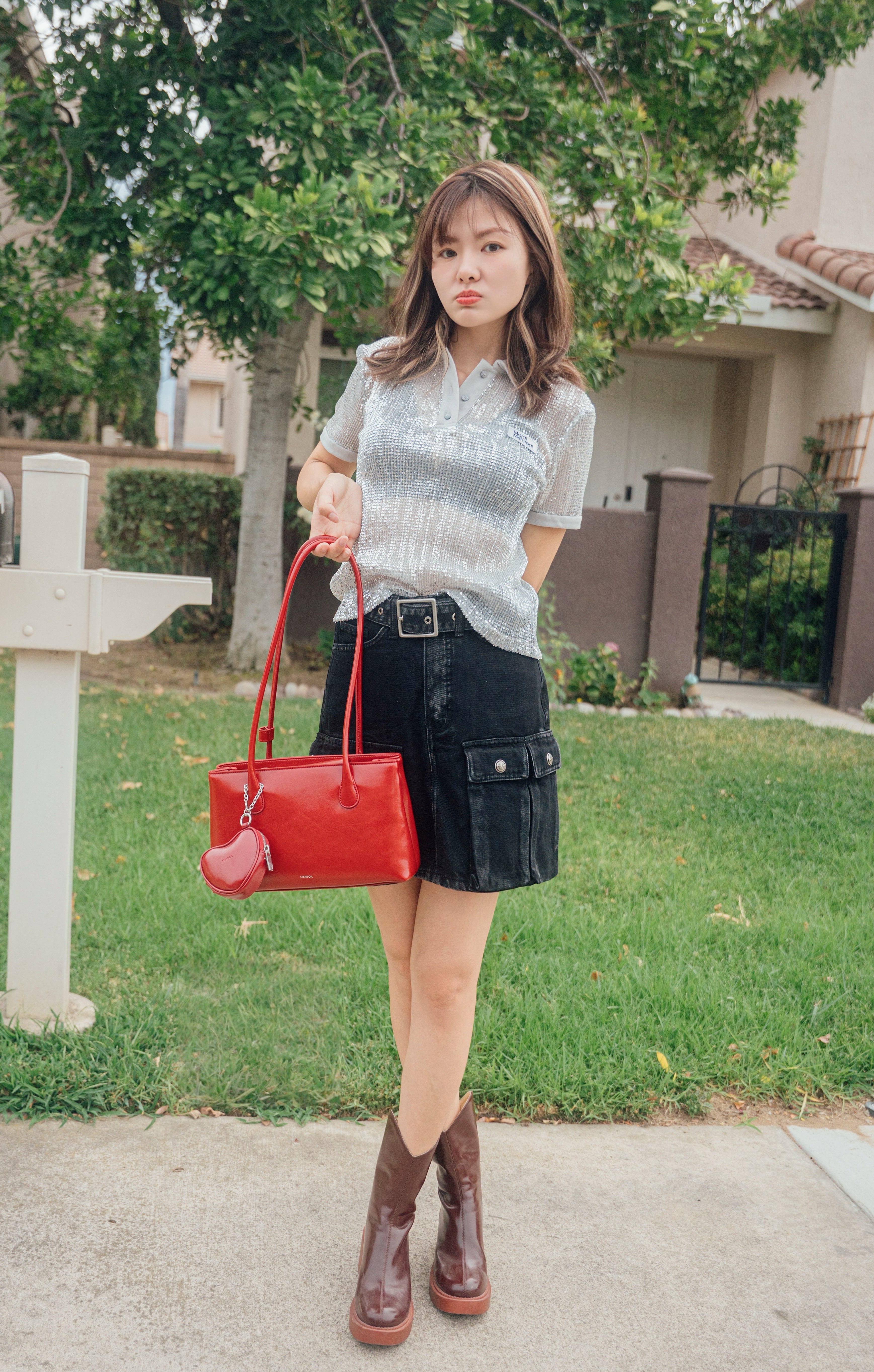 韩国 standoil包包允真同款红色爱心挂件low bag单肩腋下包