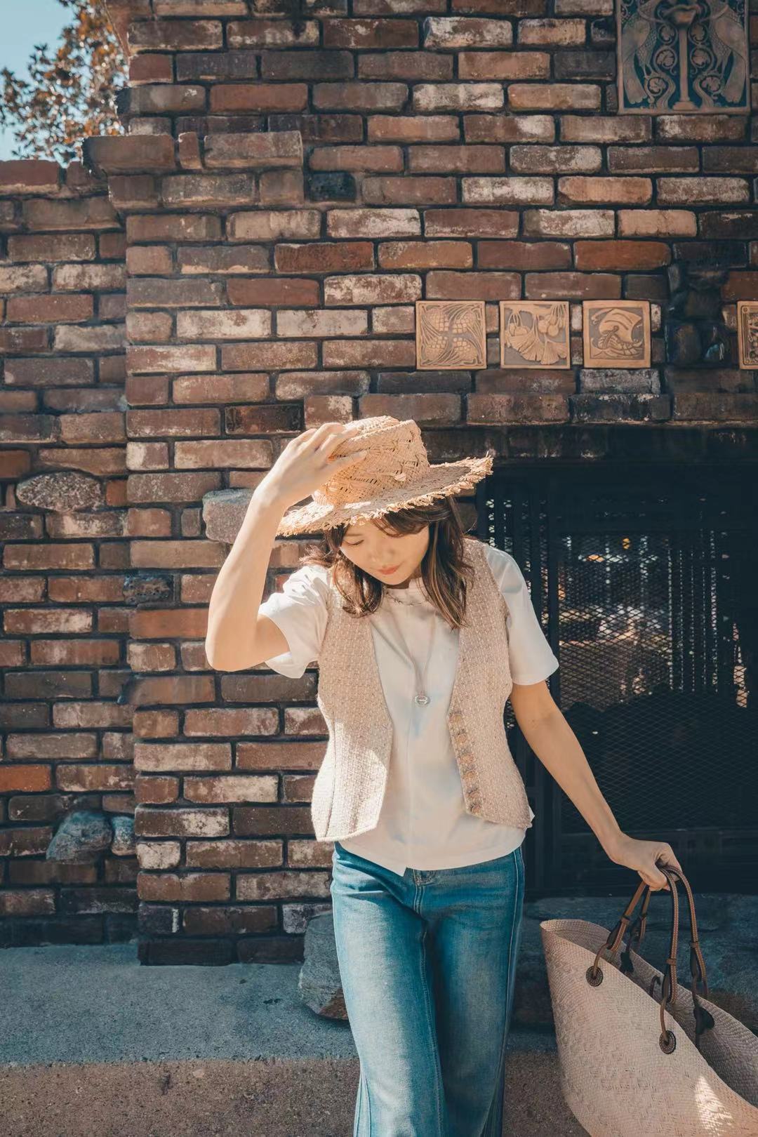 日本CA4LA  春夏氛围感 拉菲草镂空编织草帽 均码 natural