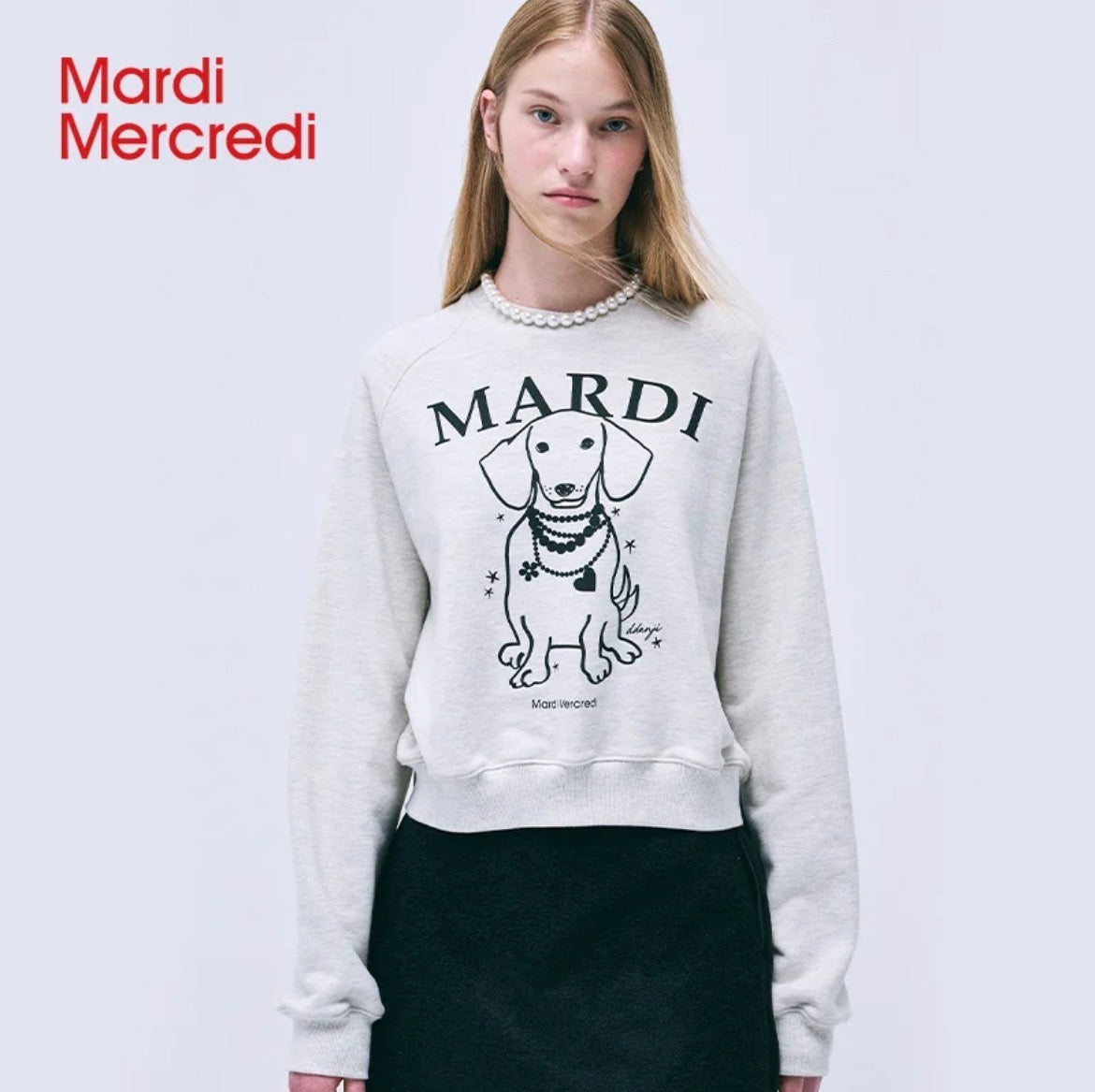 韩国Mardi Mercredi 灰色 腊肠狗 卫衣 均码 胸围130cm