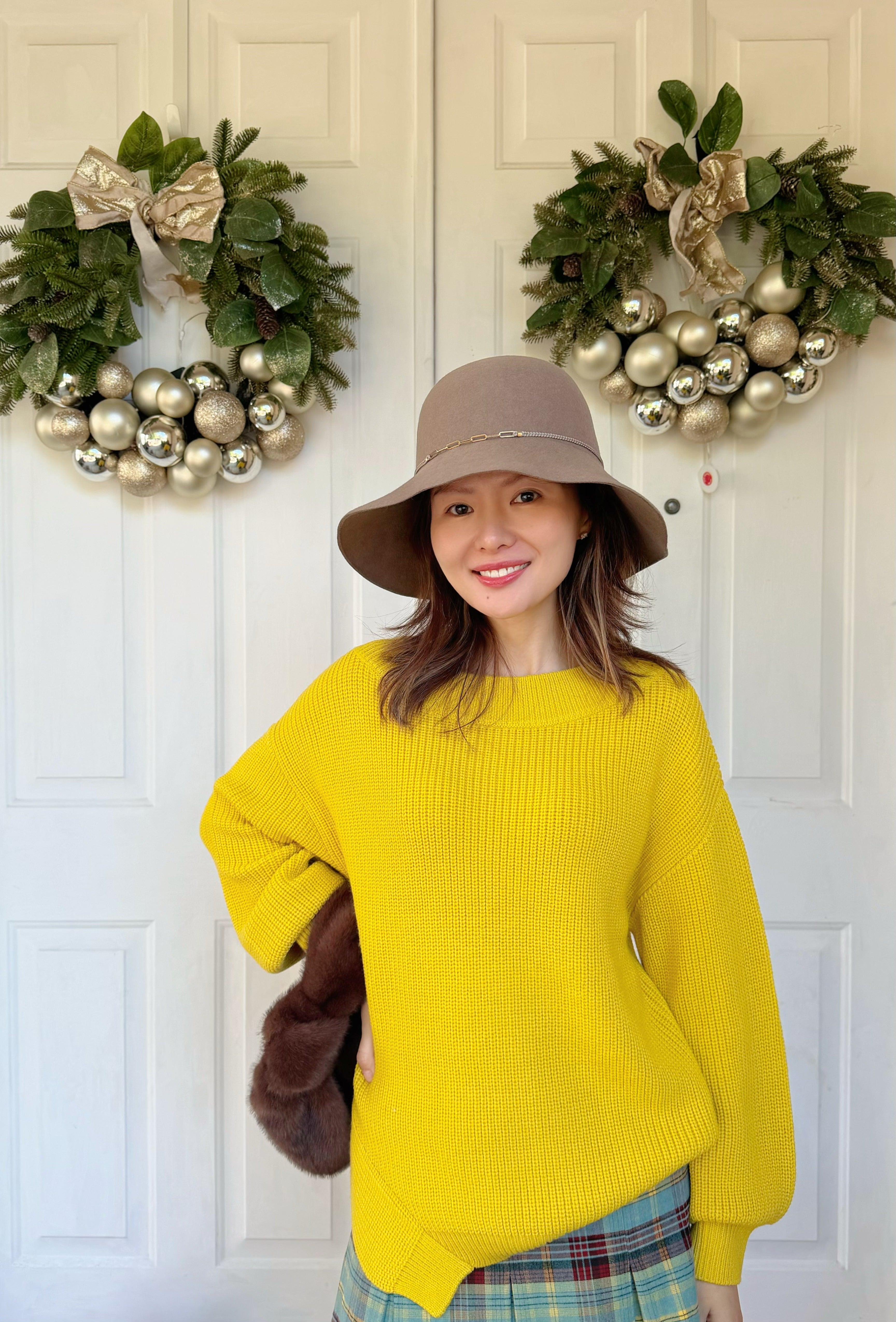 【Riko's collection】暖黄色一字肩不规则下摆绵羊毛毛衣