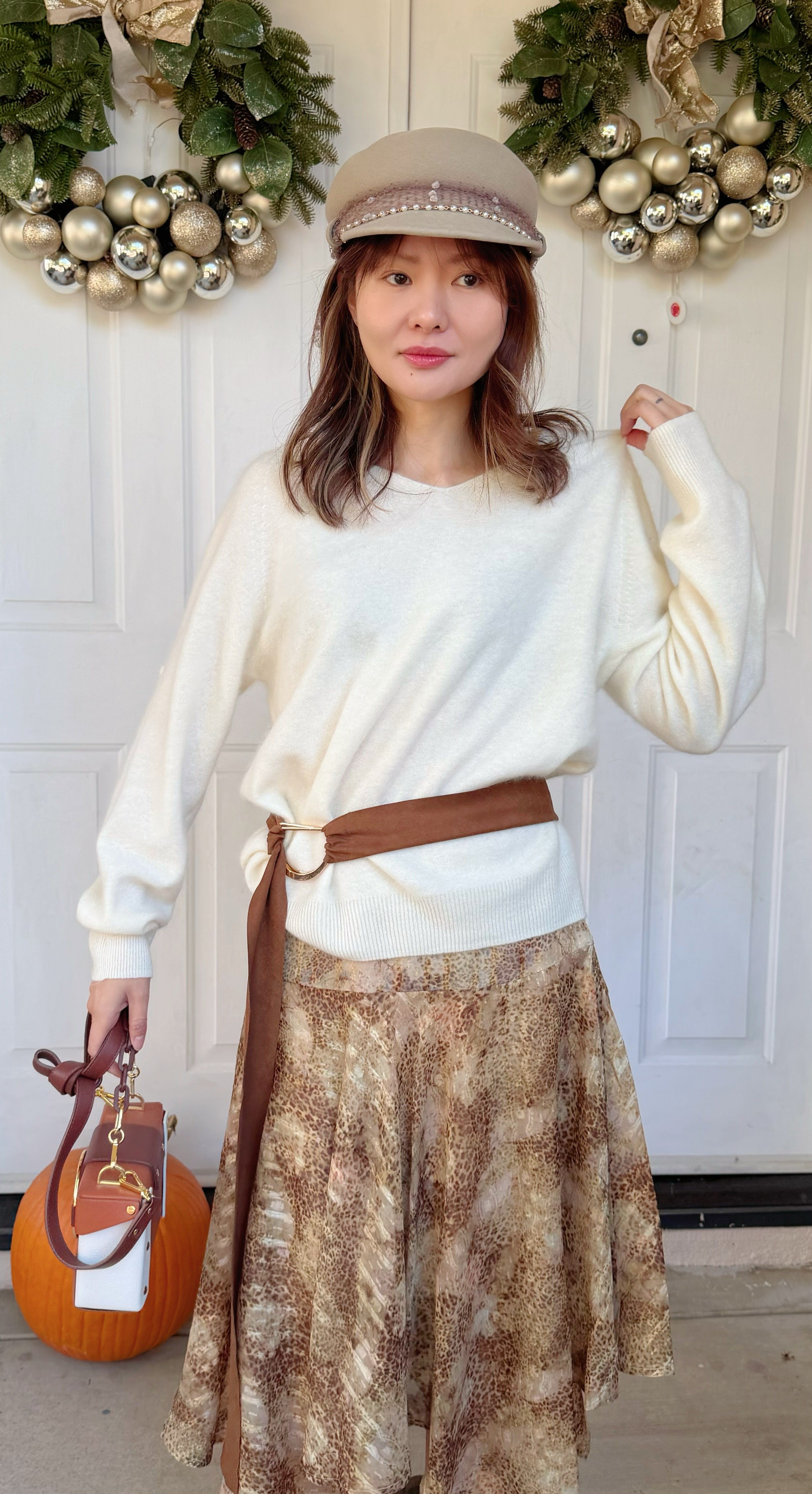 【Riko's collection】不规则裙摆宽腰带设计印花半身裙