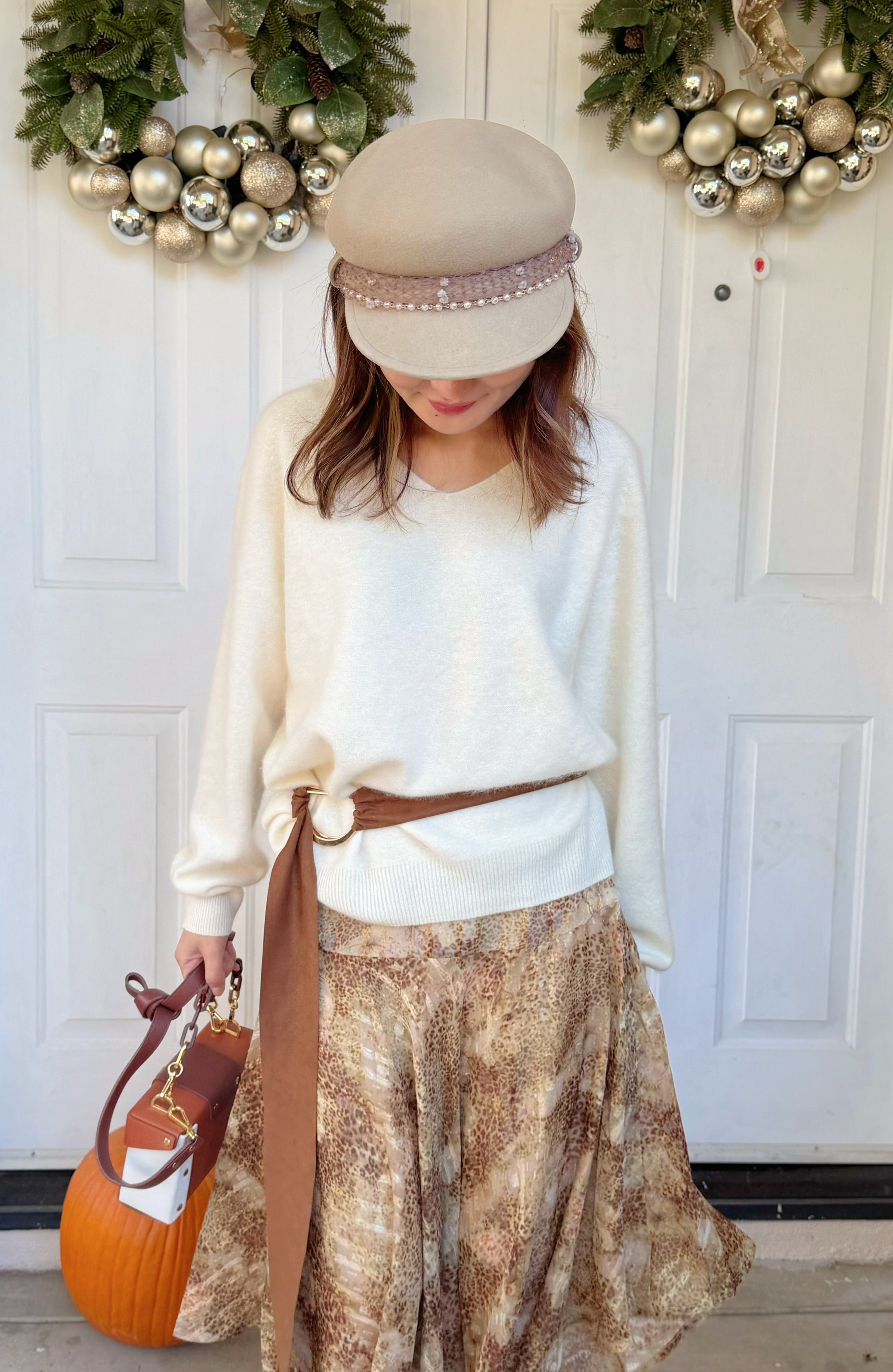 【Riko's collection】不规则裙摆宽腰带设计印花半身裙