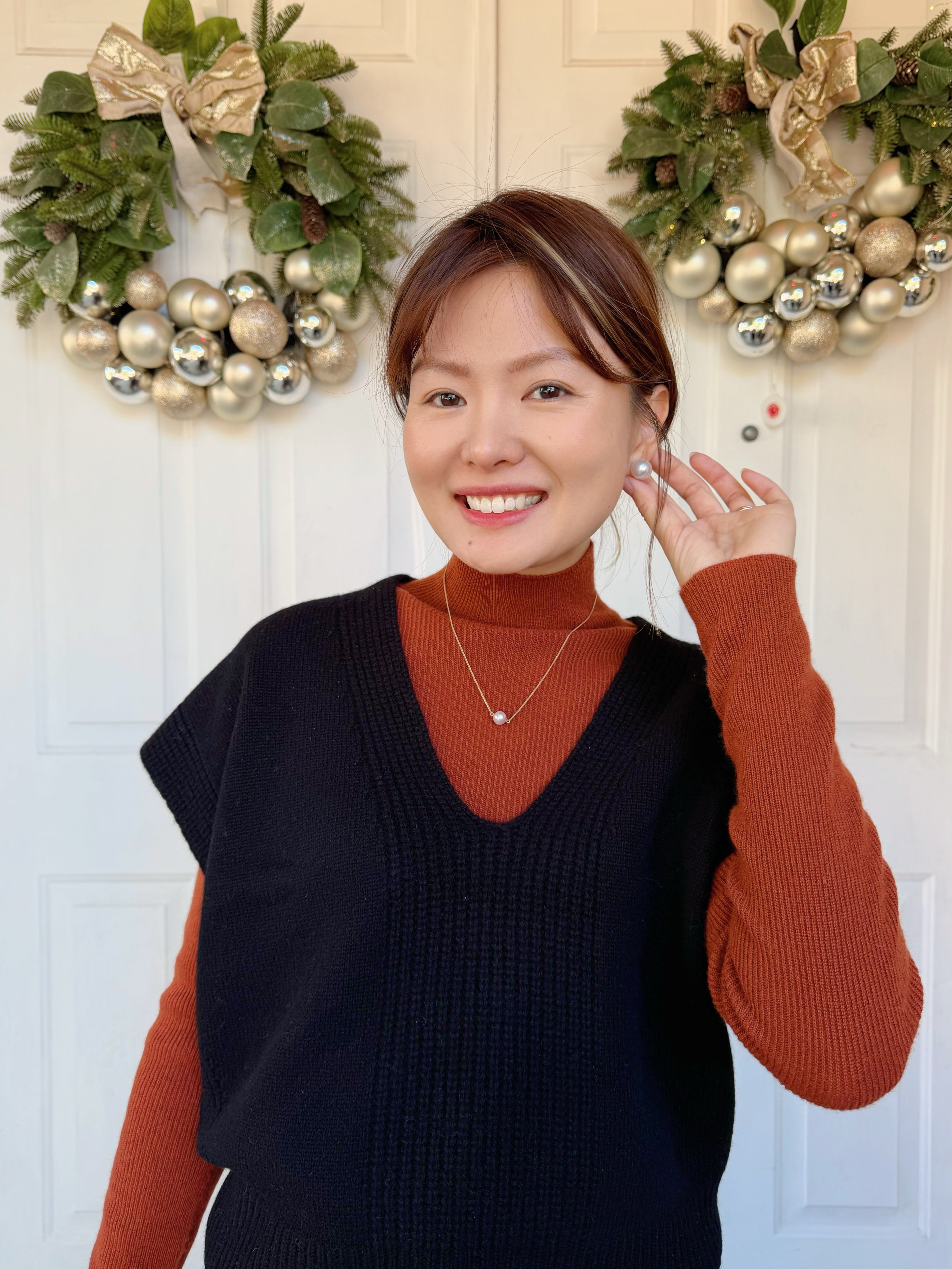 【Riko's collection】慵懒感黑色V领套装均码110斤以内 蕾丝裙+毛线背心