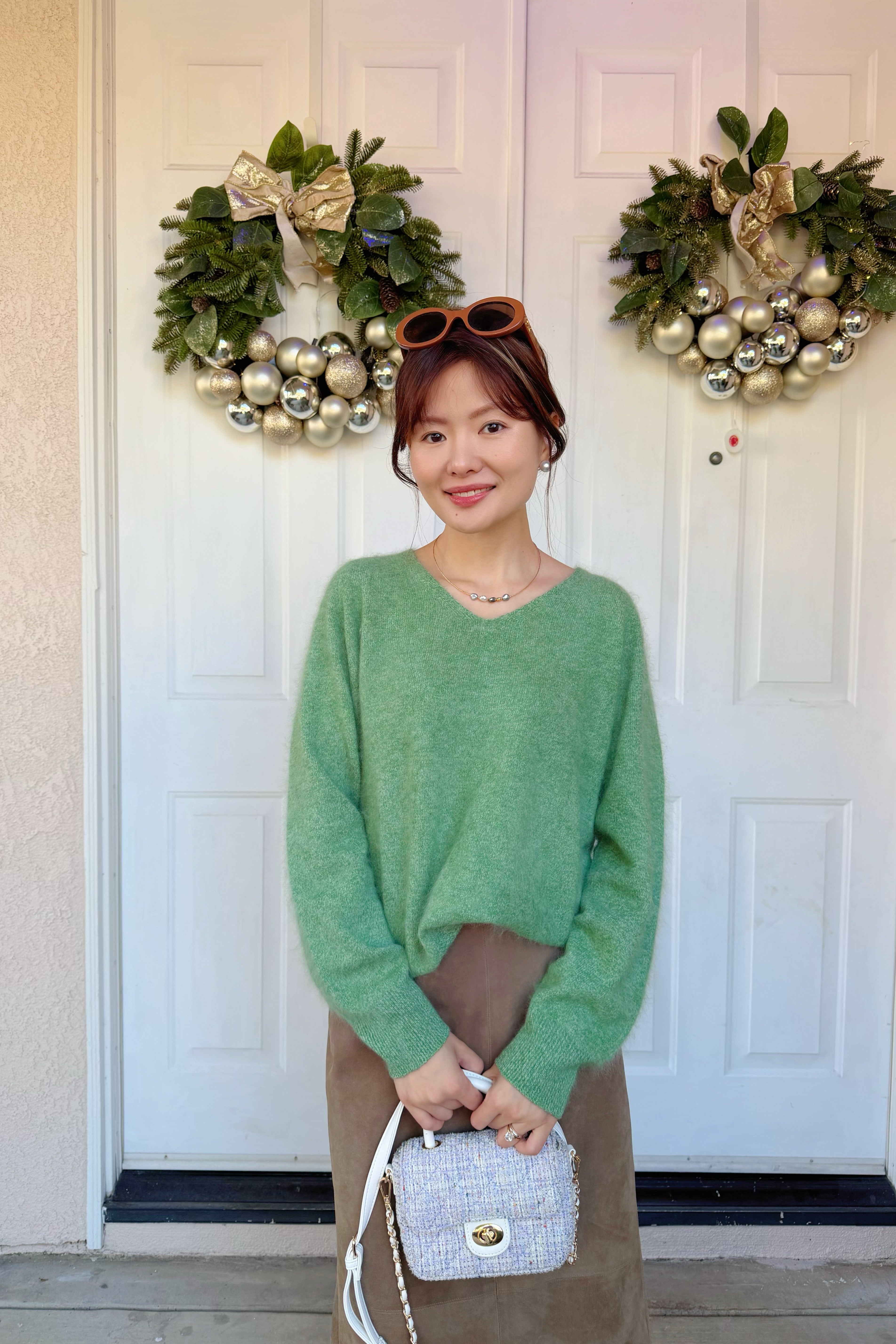 (pre-order item)【Riko's collection】复古后开叉麂皮棕色中长裙半身裙