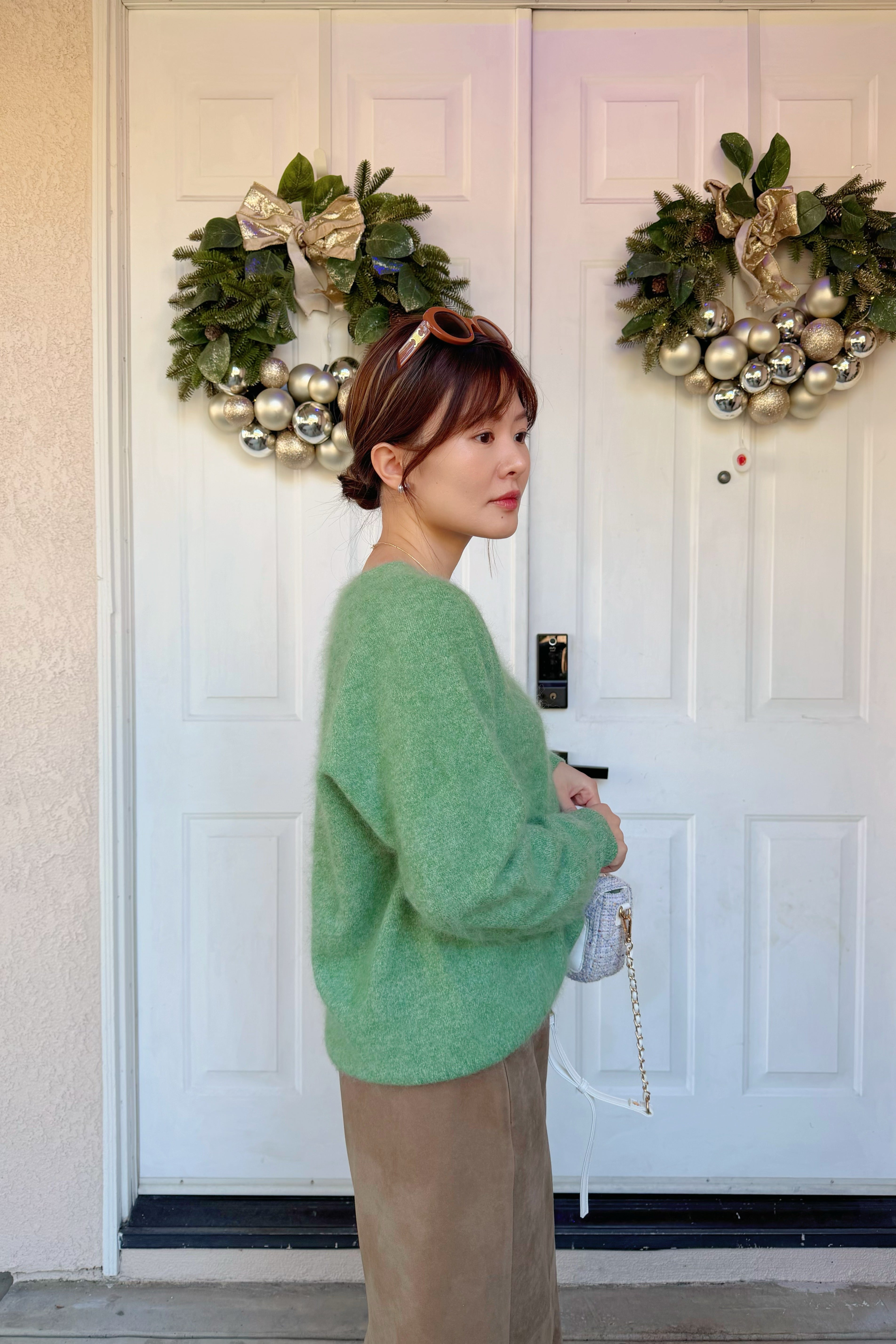 (pre-order item)【Riko's collection】复古后开叉麂皮棕色中长裙半身裙