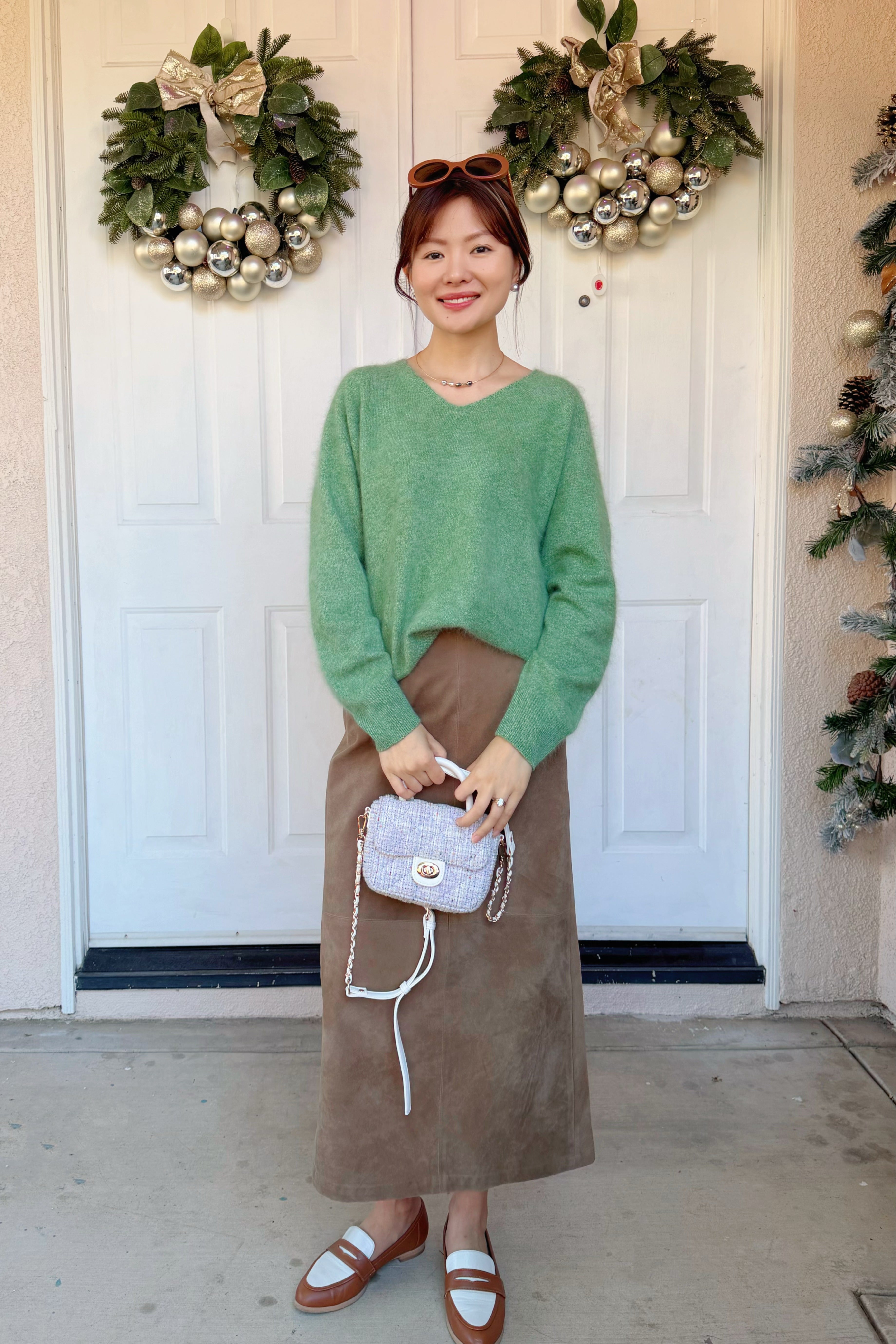 (pre-order item)【Riko's collection】复古后开叉麂皮棕色中长裙半身裙