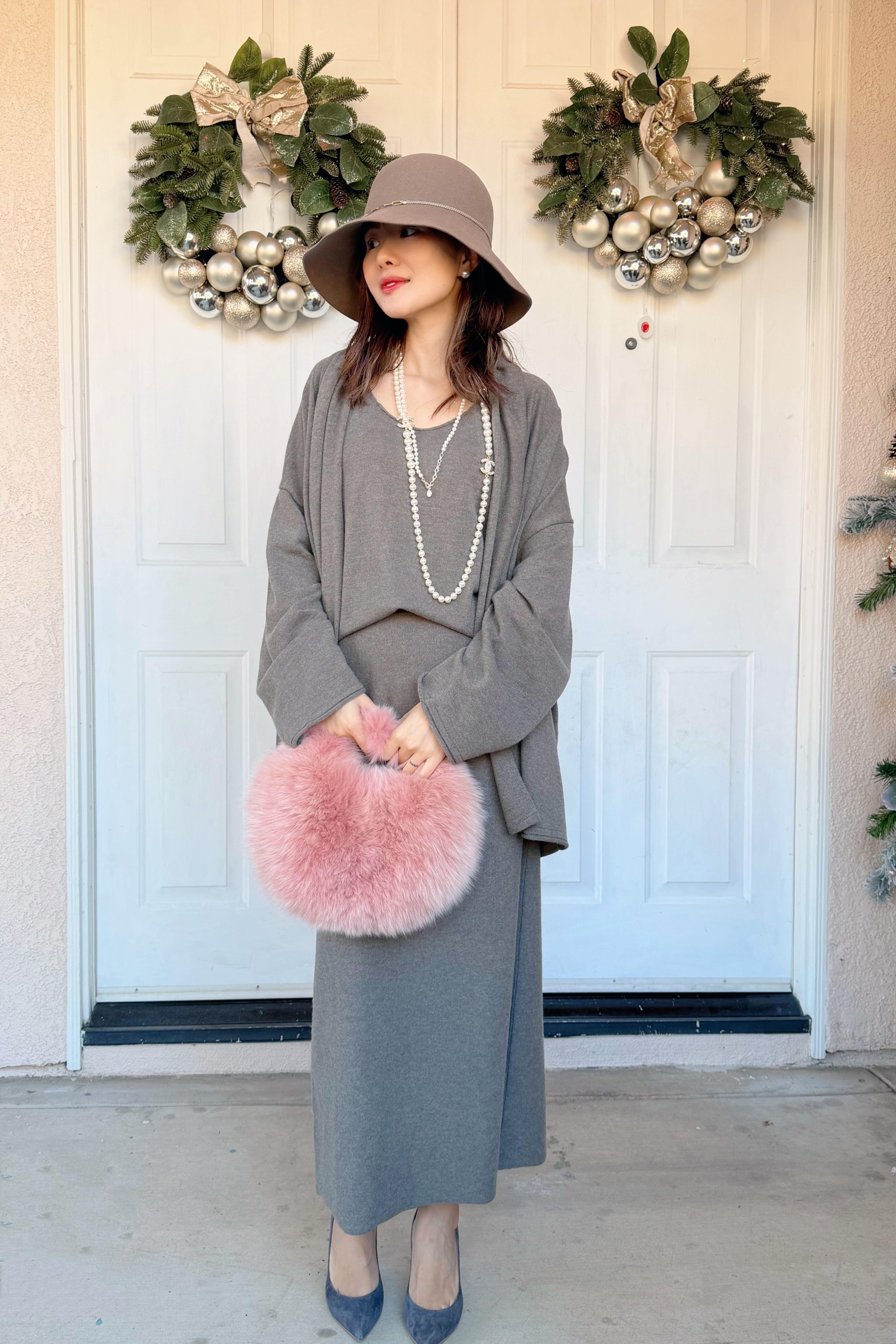 【Riko's collection】纯羊毛慵懒风卷边针织开衫吊带半裙三件套（105斤左右）