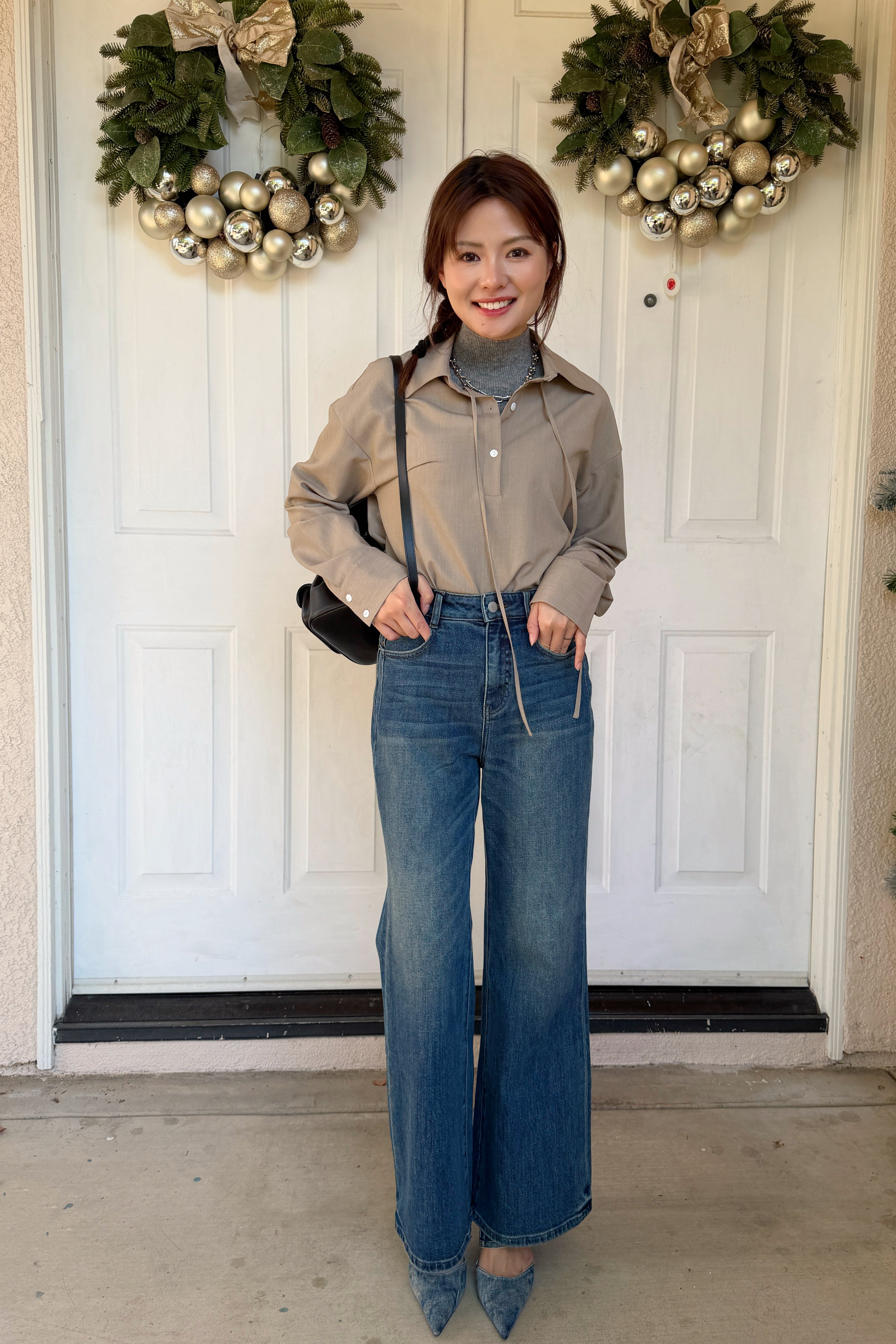 【Riko's collection】高腰高弹力复古水洗微喇牛仔裤（修饰小腿线条，遮盖腿部缺陷）