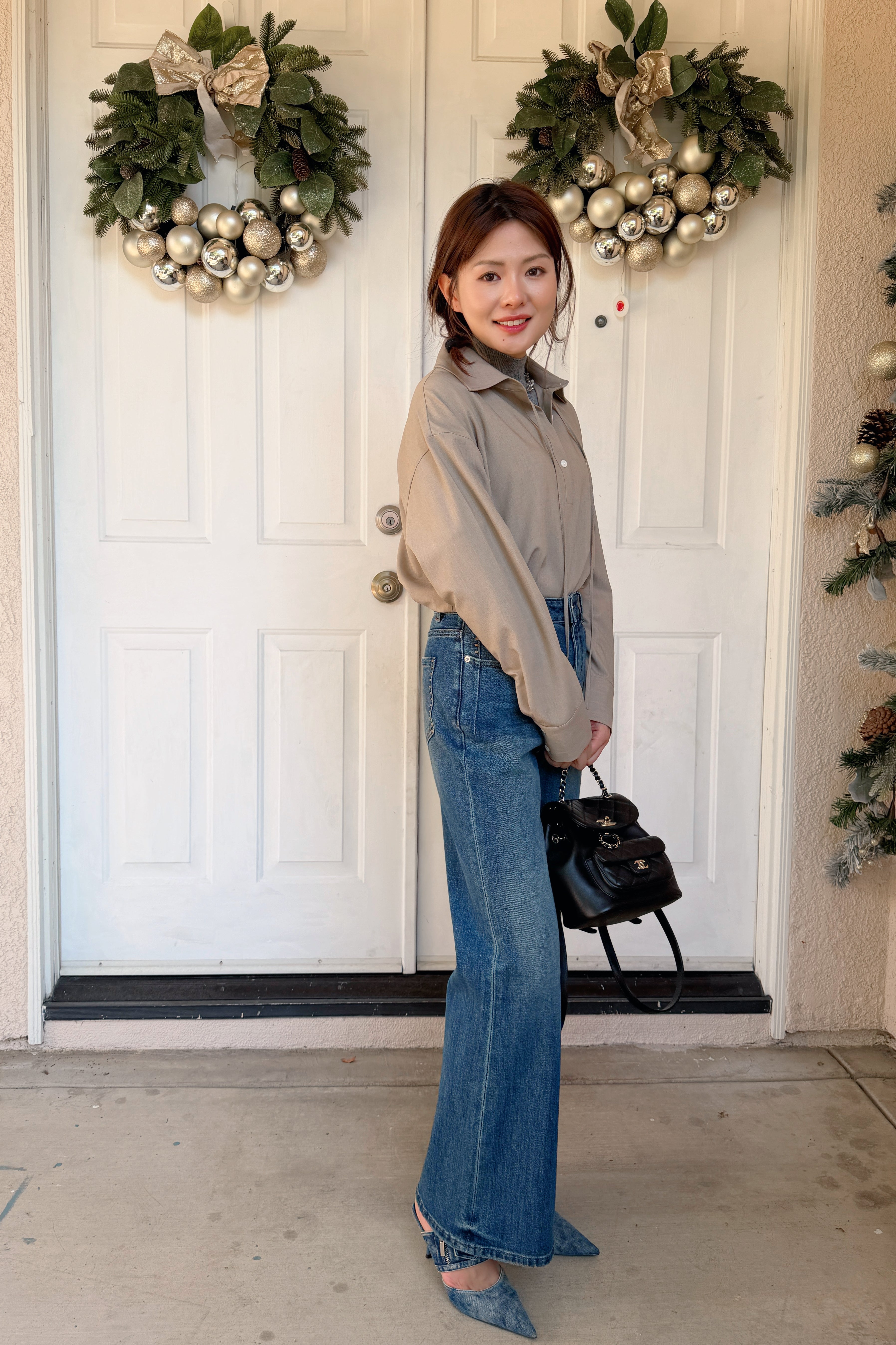 【Riko's collection】高腰高弹力复古水洗微喇牛仔裤（修饰小腿线条，遮盖腿部缺陷）