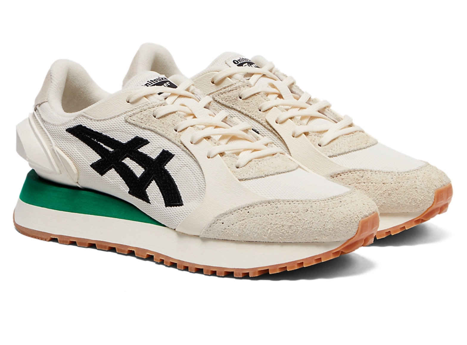 Onitsuka Tiger MOAGE CO White&Green 鬼冢虎 舒适系带休闲老爹鞋 厚底增高 米色【材质：织物+牛剖皮革】